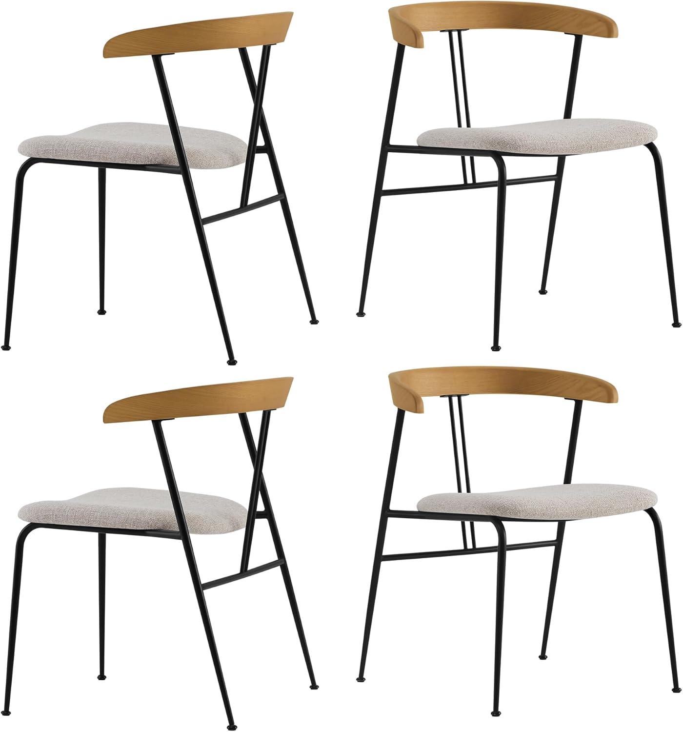 image:imageCHITA Upholstered Modern Dining Chairs Set of 2 FSC Certified Dining Chair with Metal Legs Mid Century Dining Chair with Upholstered Back WhiteOatmeal Wood Back