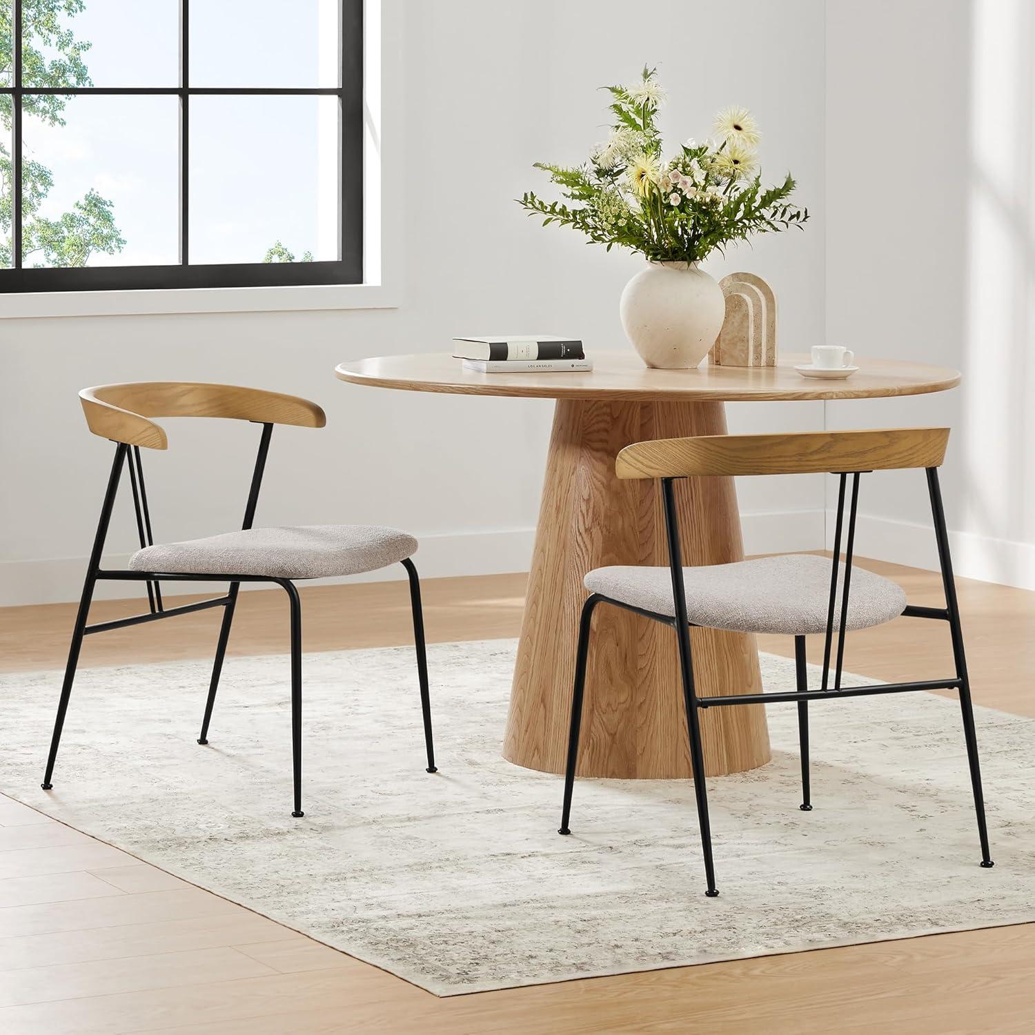 image:imageCHITA Upholstered Modern Dining Chairs Set of 2 FSC Certified Dining Chair with Metal Legs Mid Century Dining Chair with Upholstered Back WhiteOatmeal Wood Back