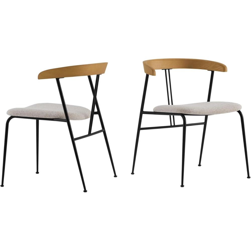 image:imageCHITA Upholstered Modern Dining Chairs Set of 2 FSC Certified Dining Chair with Metal Legs Mid Century Dining Chair with Upholstered Back WhiteOatmeal Wood Back