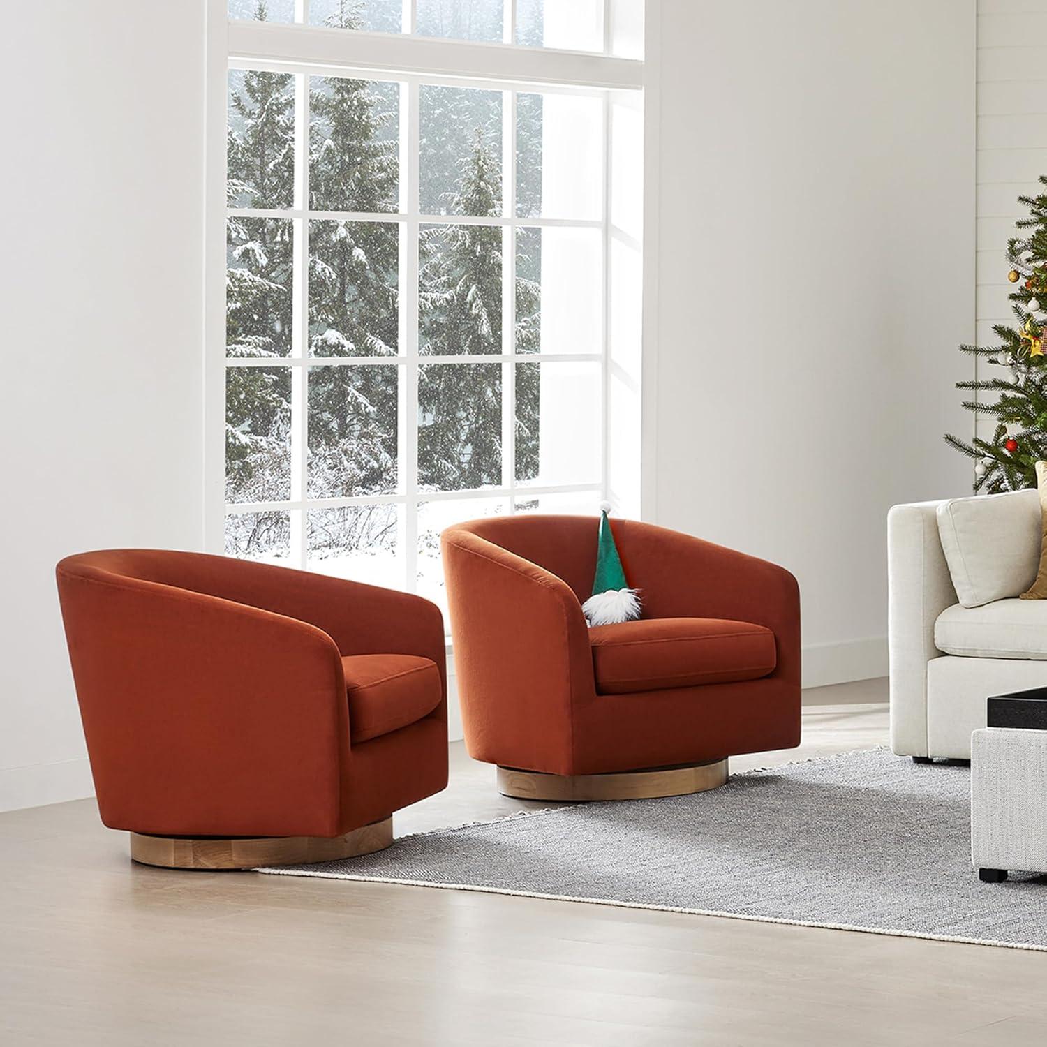 image:imageCHITA Swivel Accent Chair FSC Certified Upholstered Fabric Barrel Chair for Living Room Fully Assembled CreamBurnt Orange