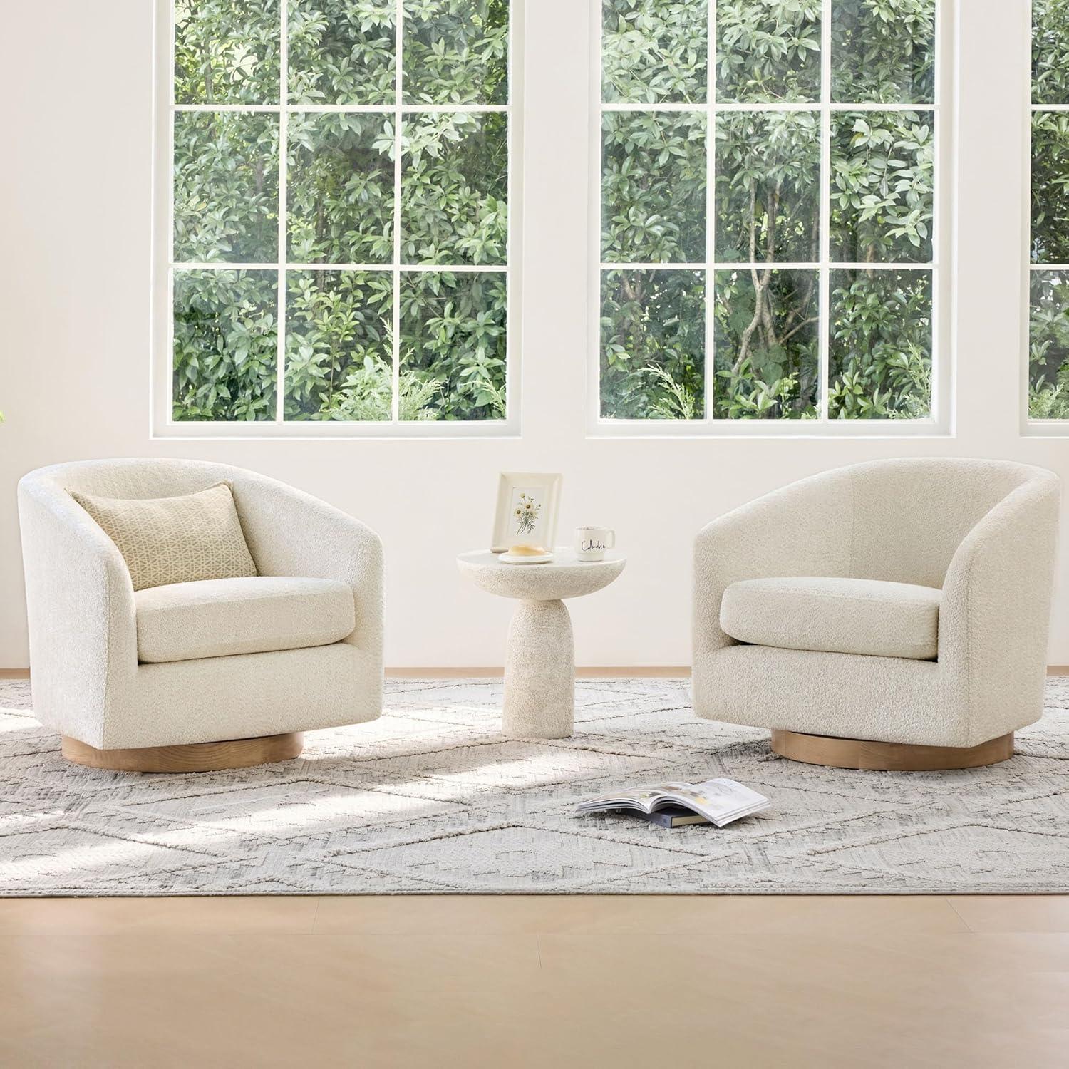 image:imageCHITA Swivel Accent Chair FSC Certified Upholstered Fabric Barrel Chair for Living Room Fully Assembled CreamCream