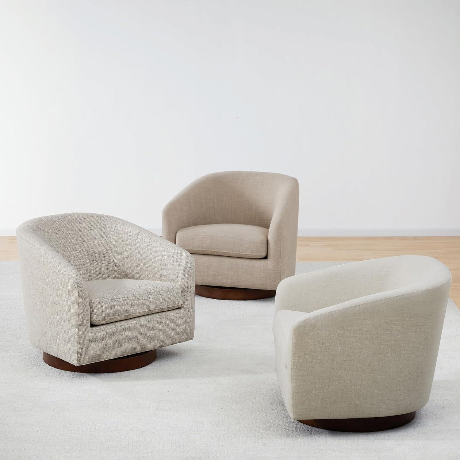 image:imageCHITA Swivel Accent Chair FSC Certified Upholstered Fabric Barrel Chair for Living Room Fully Assembled CreamFlax Beige