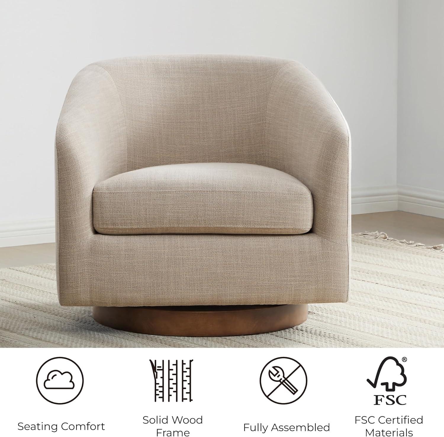 image:imageCHITA Swivel Accent Chair FSC Certified Upholstered Fabric Barrel Chair for Living Room Fully Assembled CreamFlax Beige