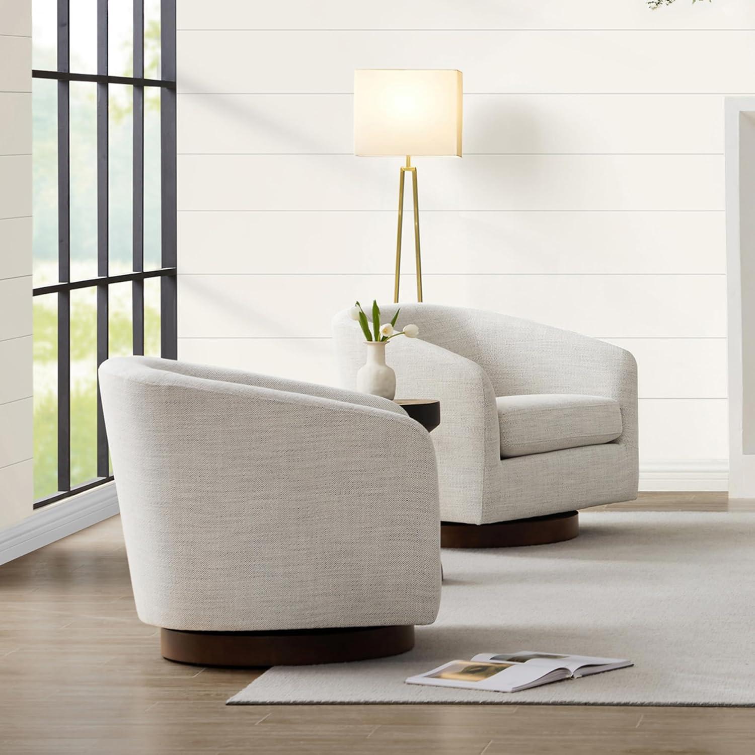 image:imageCHITA Swivel Accent Chair FSC Certified Upholstered Fabric Barrel Chair for Living Room Fully Assembled CreamIvory
