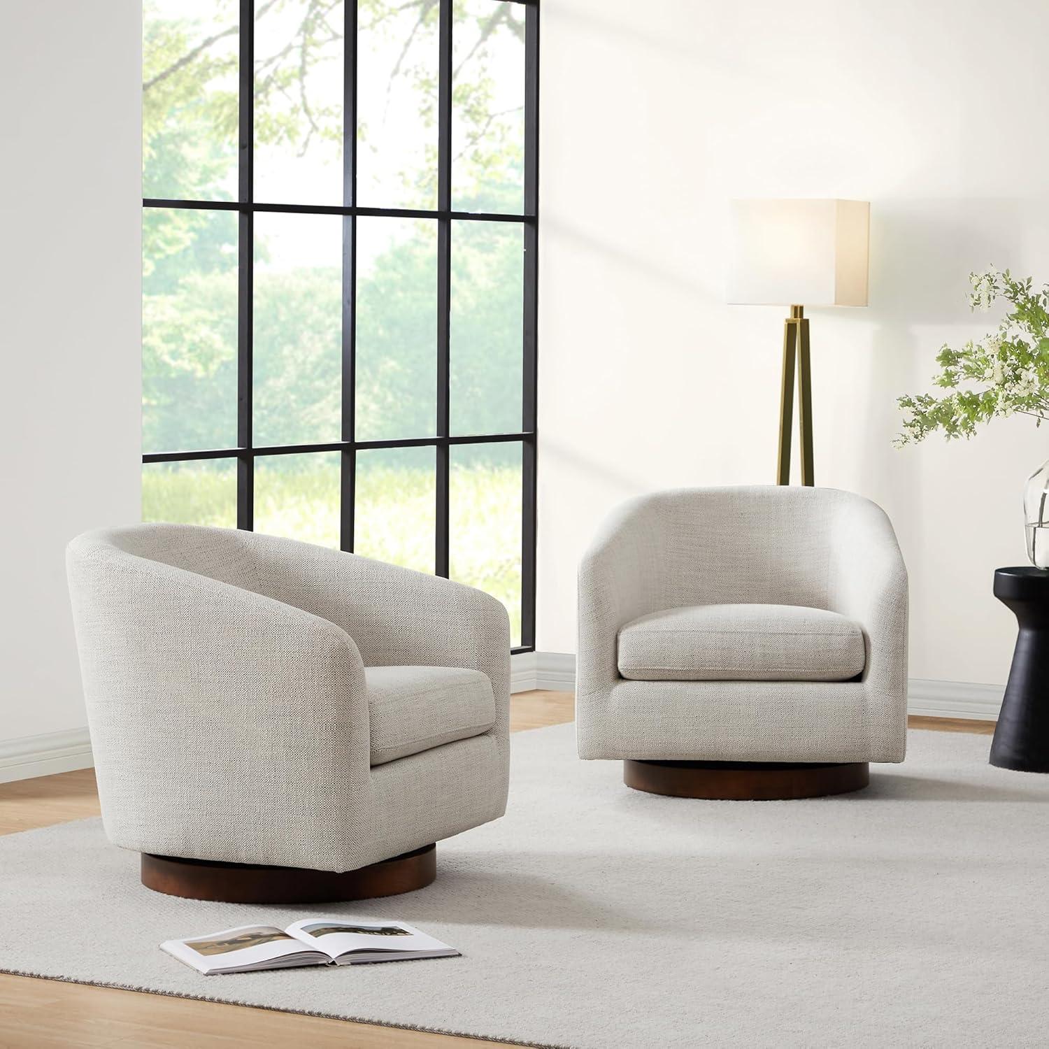 image:imageCHITA Swivel Accent Chair FSC Certified Upholstered Fabric Barrel Chair for Living Room Fully Assembled CreamIvory