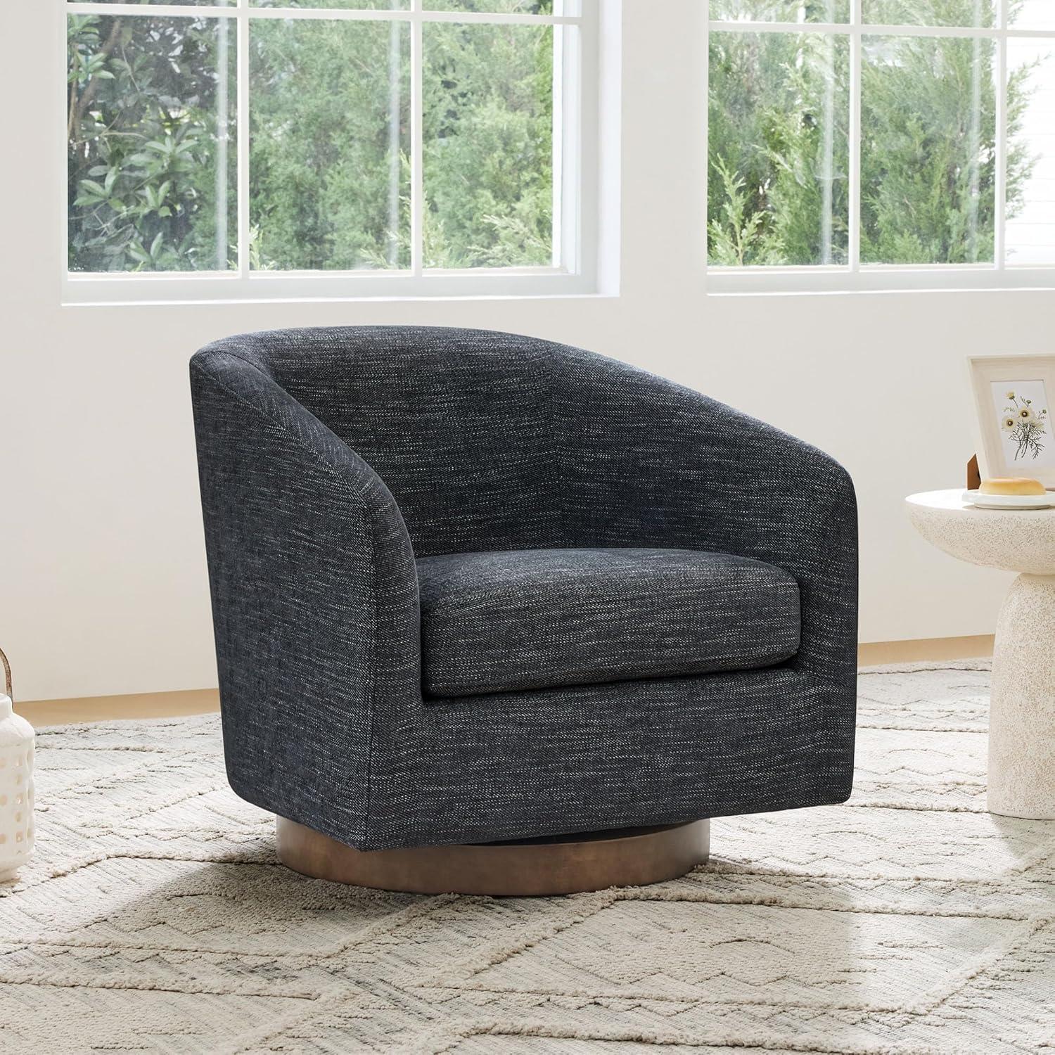 image:imageCHITA Swivel Accent Chair FSC Certified Upholstered Fabric Barrel Chair for Living Room Fully Assembled CreamMidnight