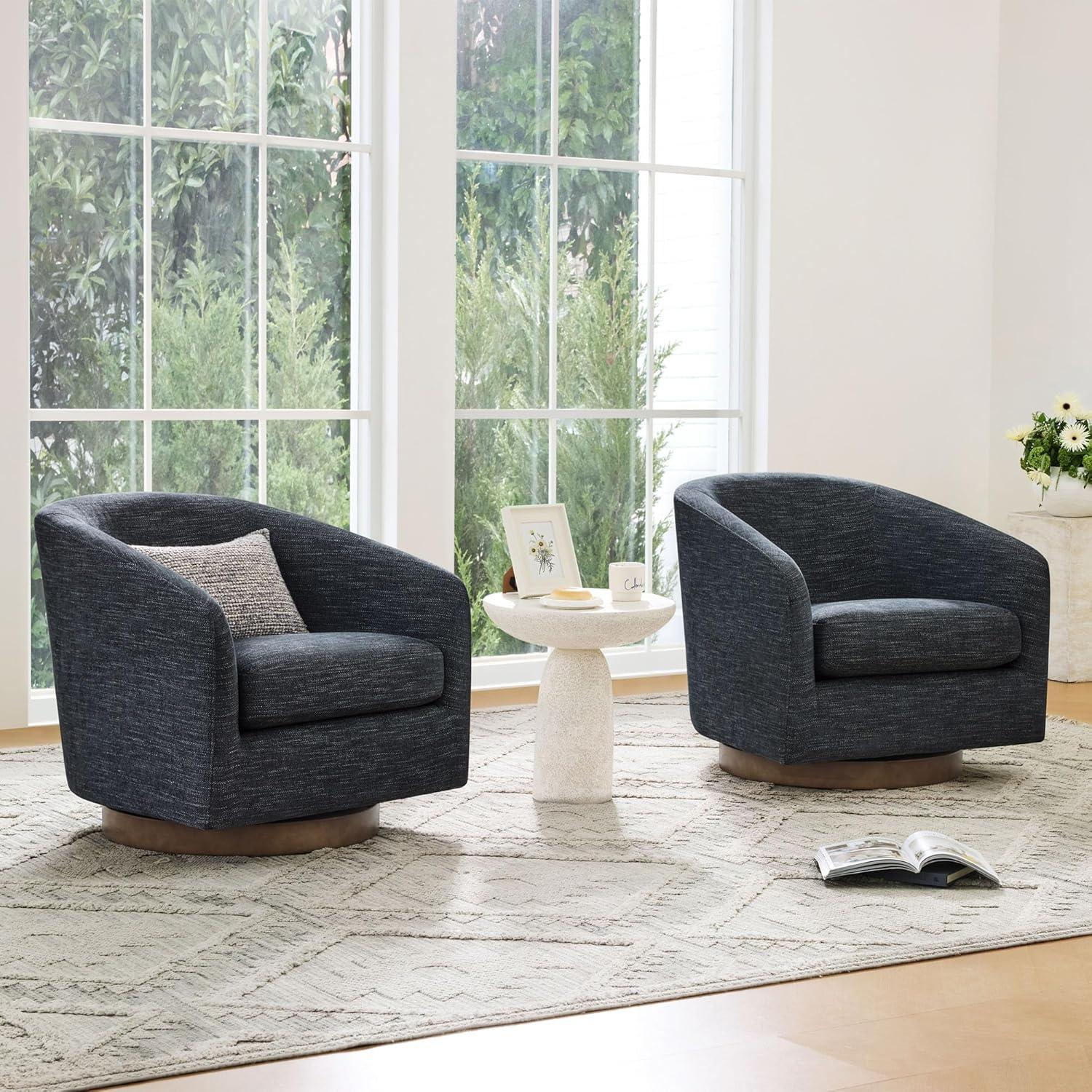 image:imageCHITA Swivel Accent Chair FSC Certified Upholstered Fabric Barrel Chair for Living Room Fully Assembled CreamMidnight