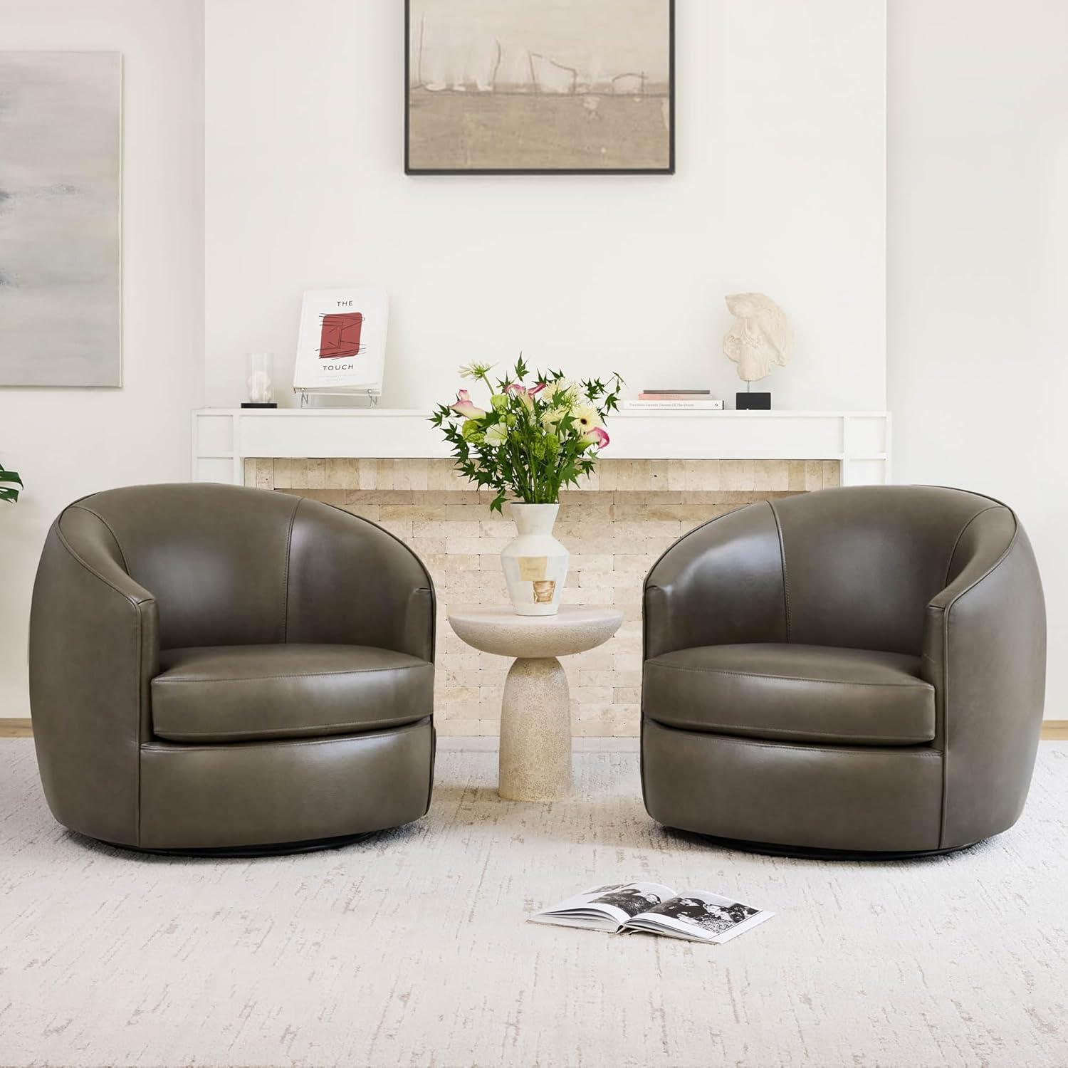 image:imageCHITA Swivel Barrel Chair Modern Comfy FSC Certified Upholstered Accent Chair for Living Room Fully Assembled OatmealMink Brown