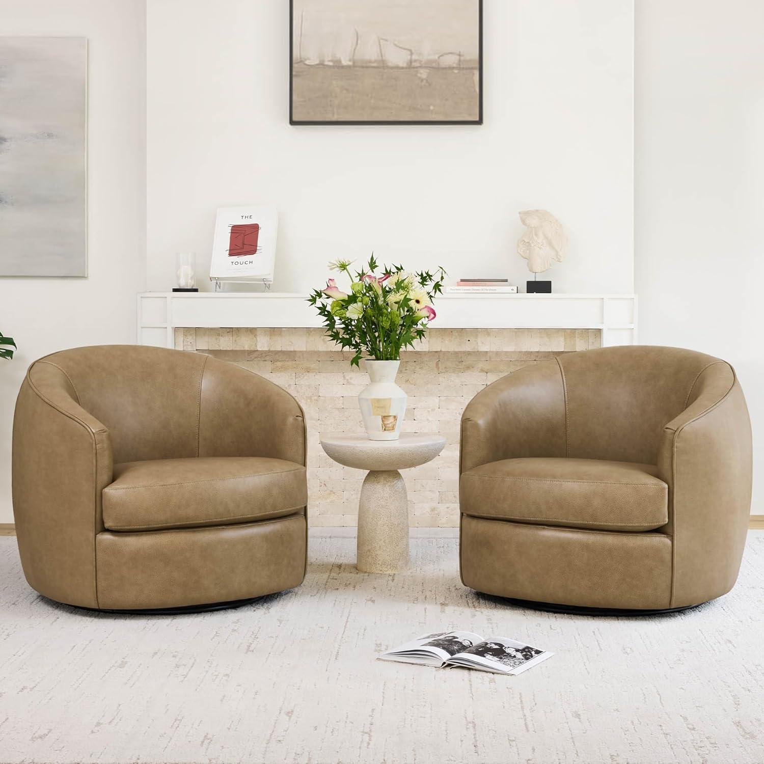 image:imageCHITA Swivel Barrel Chair Modern Comfy FSC Certified Upholstered Accent Chair for Living Room Fully Assembled OatmealMocha