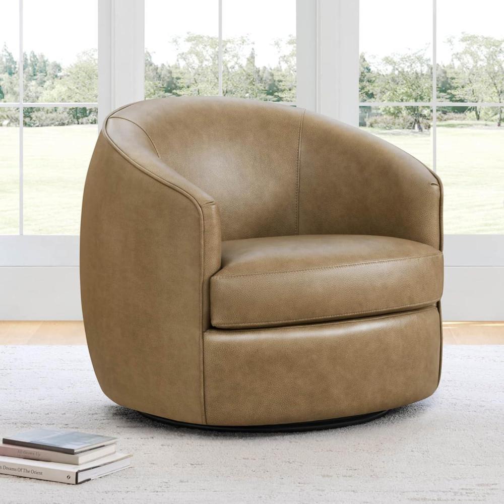 image:imageCHITA Swivel Barrel Chair Modern Comfy FSC Certified Upholstered Accent Chair for Living Room Fully Assembled OatmealMocha