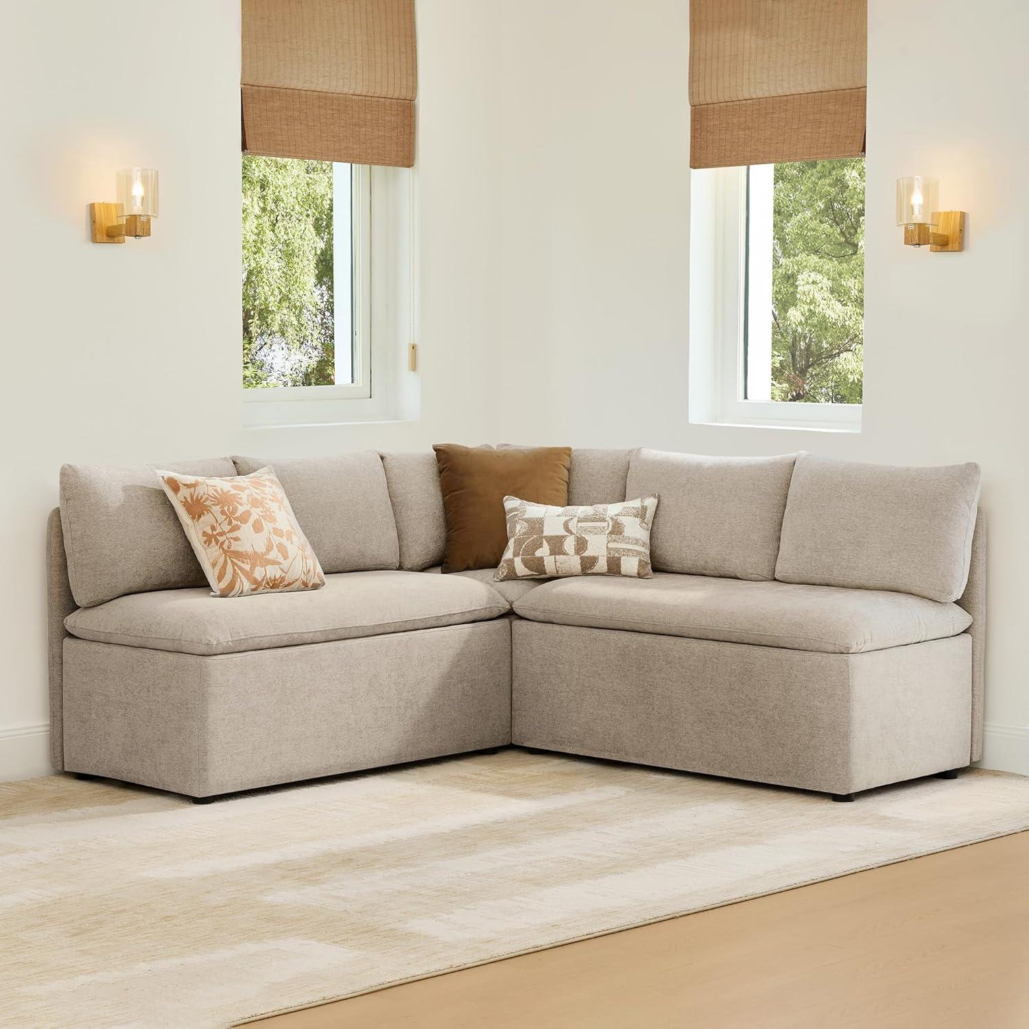 image:imageCHITA Breakfast Nook Bench with Storage Upholstered Dining Bench with Back Corner Kitchen amp Dining Banquette Seating Nook Dining Settee L Shaped 4 Seats Fabric in LinenKhaki