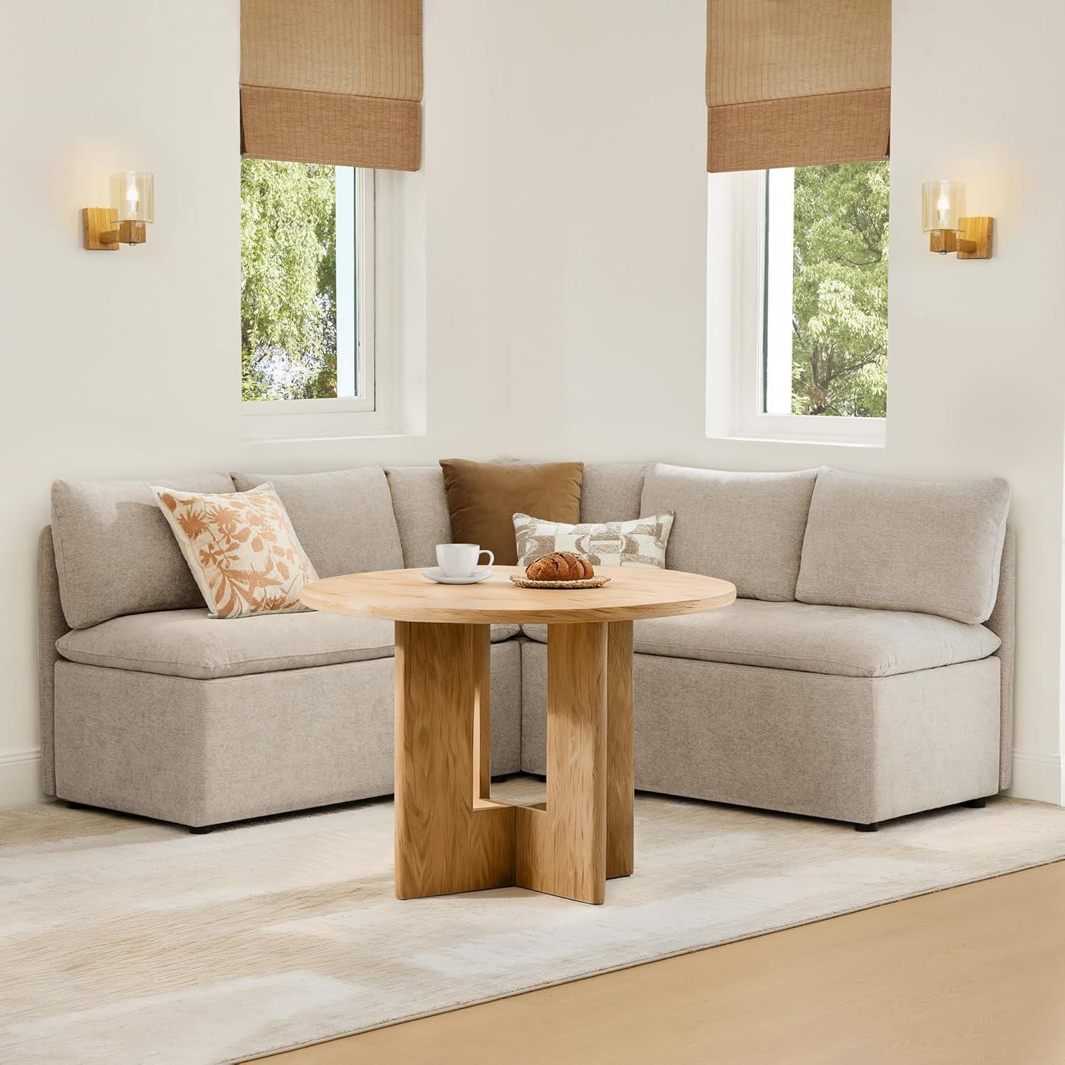 image:imageCHITA Breakfast Nook Bench with Storage Upholstered Dining Bench with Back Corner Kitchen amp Dining Banquette Seating Nook Dining Settee L Shaped 4 Seats Fabric in LinenKhaki
