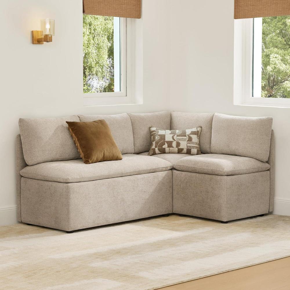 image:imageCHITA Breakfast Nook Bench with Storage Upholstered Dining Bench with Back Corner Kitchen amp Dining Banquette Seating Nook Dining Settee L Shaped 4 Seats Fabric in LinenKhaki