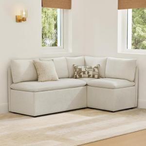 CHITA Breakfast Nook Bench with Storage, Upholstered Dining Bench with Back, Corner Kitchen & Dining Banquette Seating Nook, Dining Settee, L Shaped 4 Seats, Fabric in Linen(Linen)