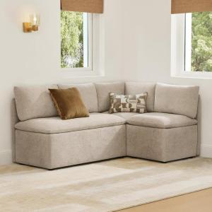 CHITA Breakfast Nook Bench with Storage, Upholstered Dining Bench with Back, Corner Kitchen & Dining Banquette Seating Nook, Dining Settee, L Shaped 4 Seats, Fabric in Linen(Khaki)