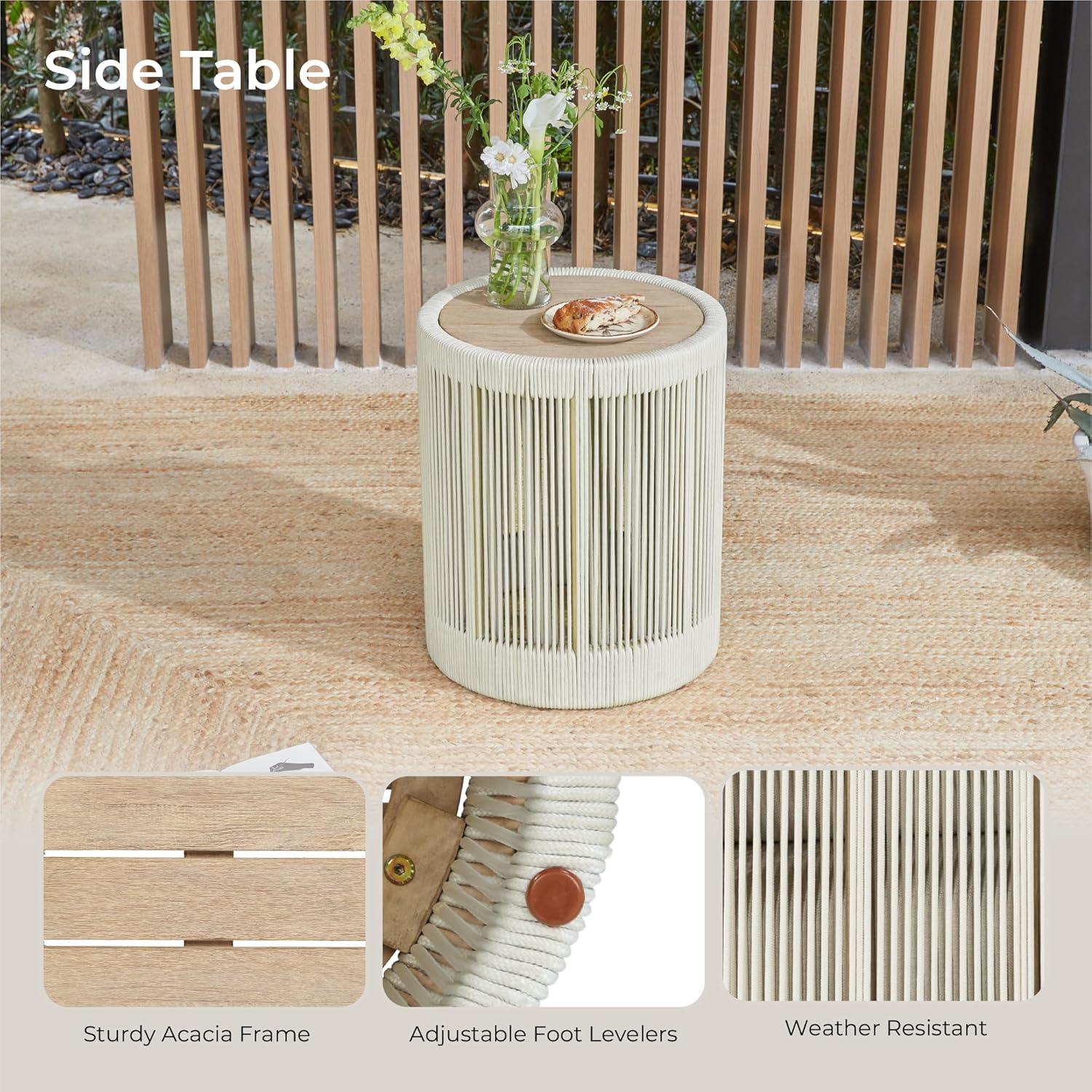 image:imageCHITA 3 Pieces Boho Patio Rattan Bistro Set Outdoor Wicker Furniture Swivel Chairs amp Side Table Set with 2 Arm Pillows Acacia Wood Frame Fully AssembledCream3PC Chair Table