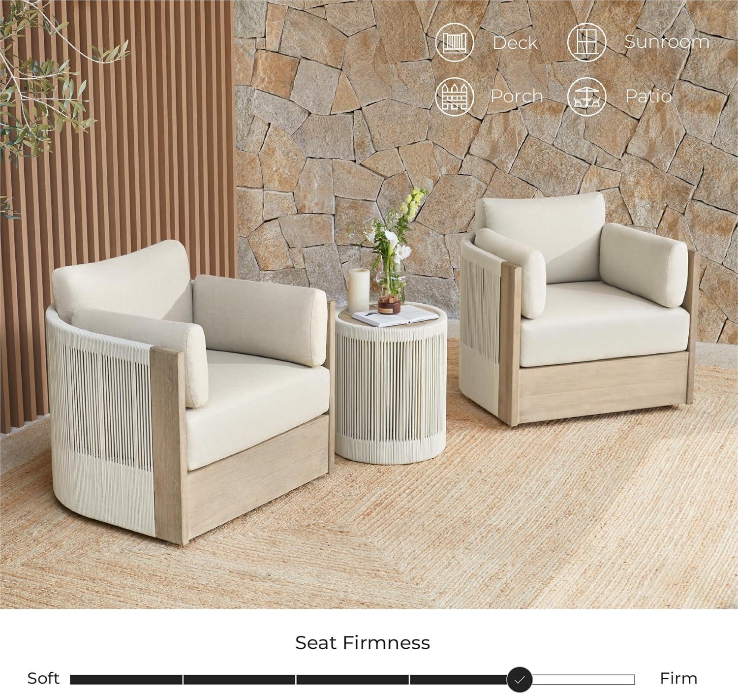 image:imageCHITA 3 Pieces Boho Patio Rattan Bistro Set Outdoor Wicker Furniture Swivel Chairs amp Side Table Set with 2 Arm Pillows Acacia Wood Frame Fully AssembledCream1PC Chair