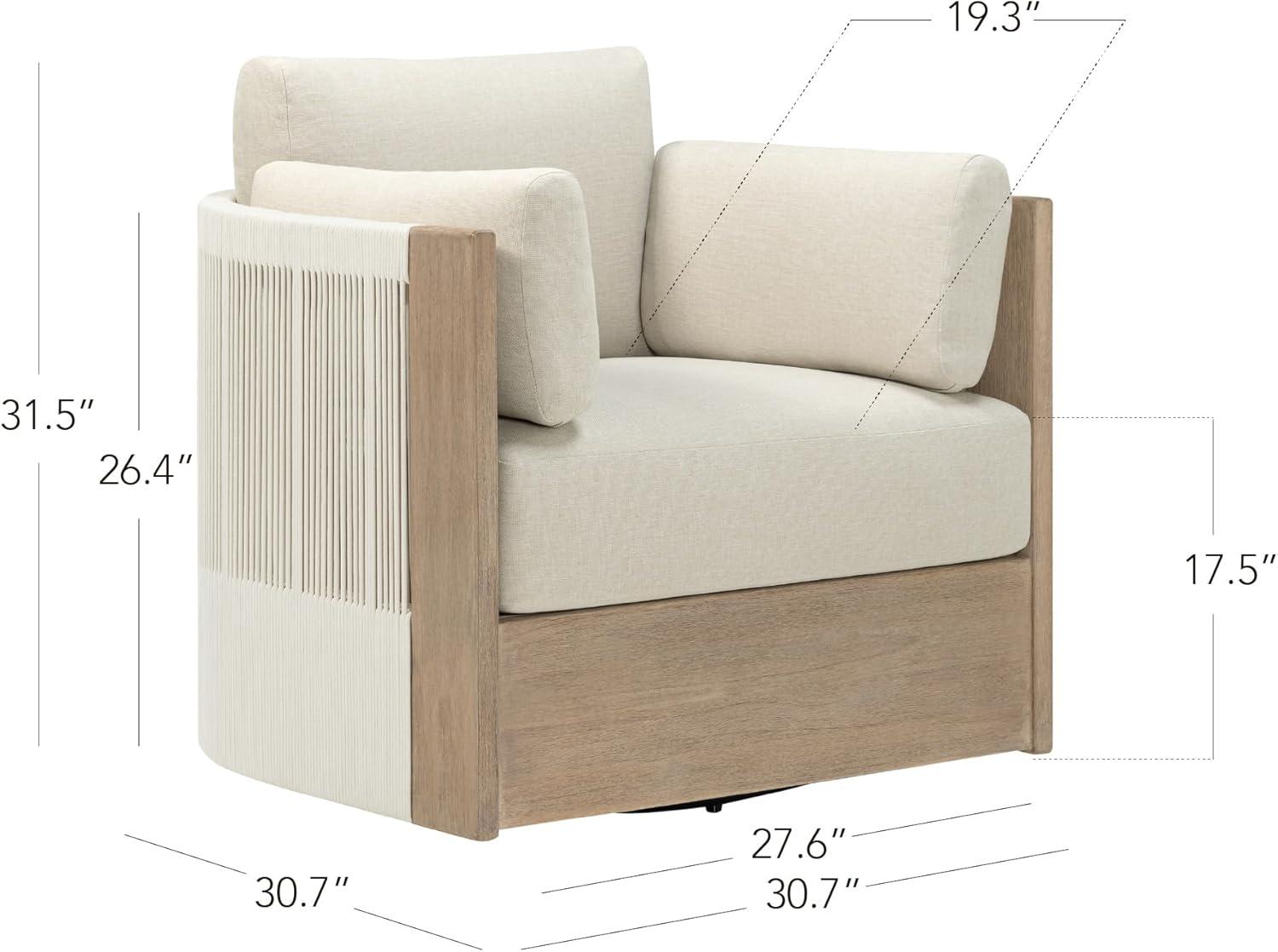 image:imageCHITA 3 Pieces Boho Patio Rattan Bistro Set Outdoor Wicker Furniture Swivel Chairs amp Side Table Set with 2 Arm Pillows Acacia Wood Frame Fully AssembledCream1PC Chair