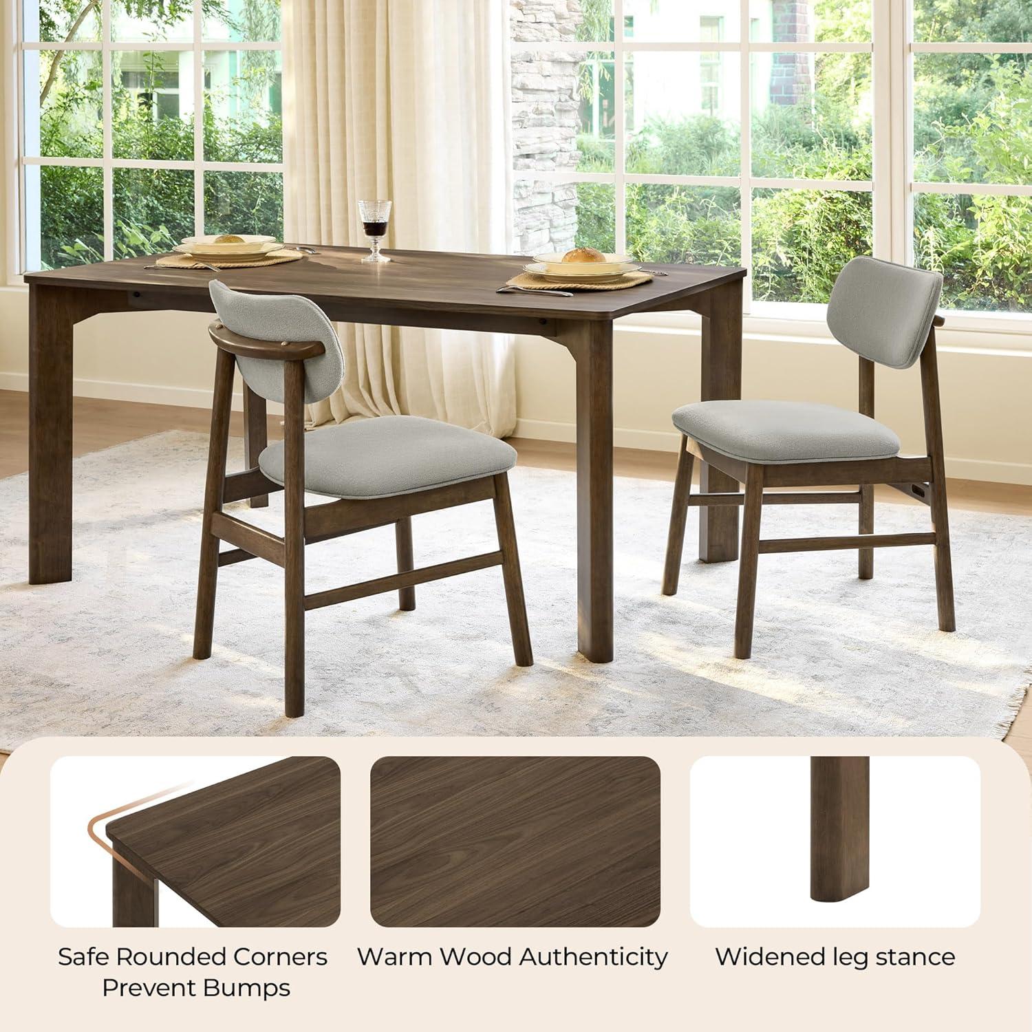 image:imageCHITA 59 Mid Century Modern Dining Table for 6 Rectangle Wood Kitchen amp Dining Room Table Solid Rubberwood Frame Oak VennerWalnut