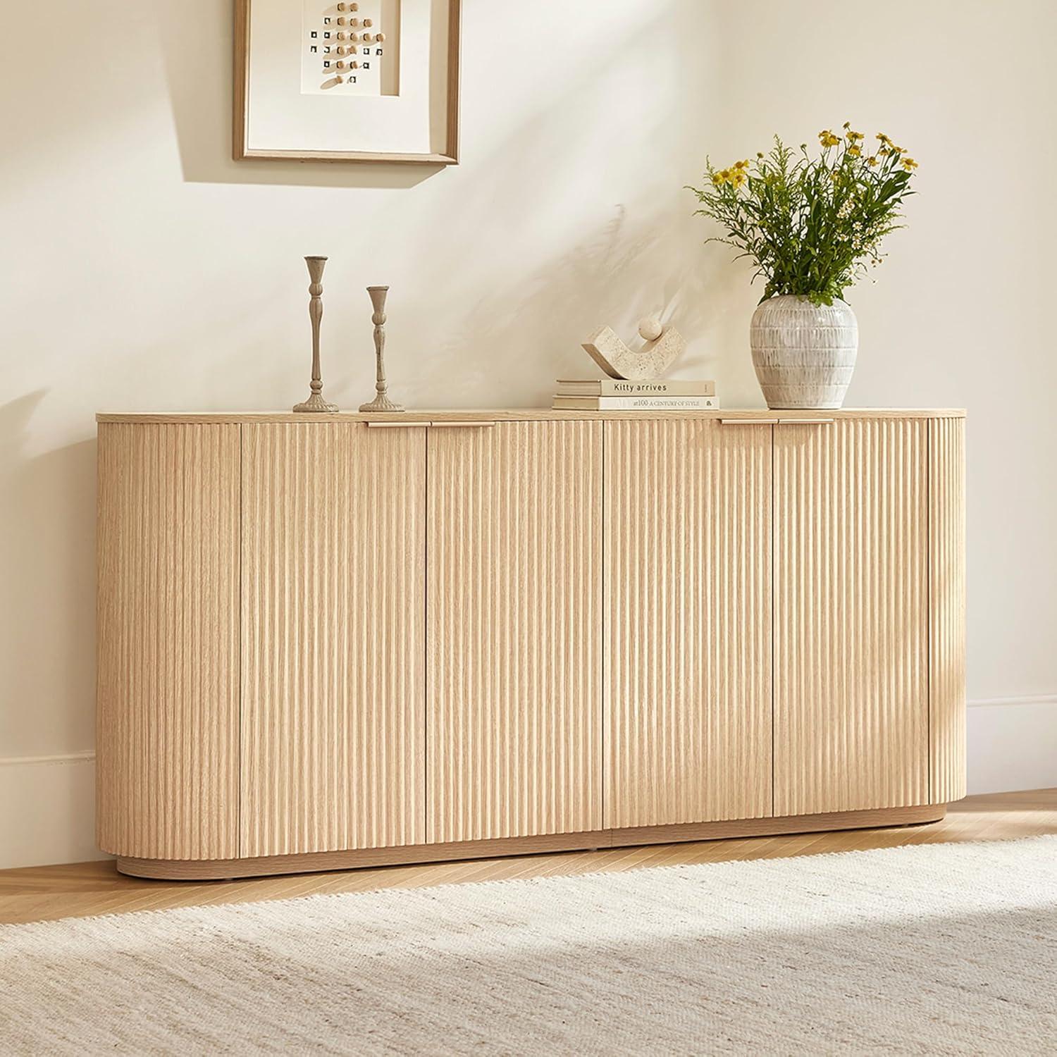 image:imageCHITA 70 Sideboard Buffet Cabinet with Storage Living Room Accent Cabinet with Doors and Adjustable Shelves for Bar Kitchen WalnutNatural Oak