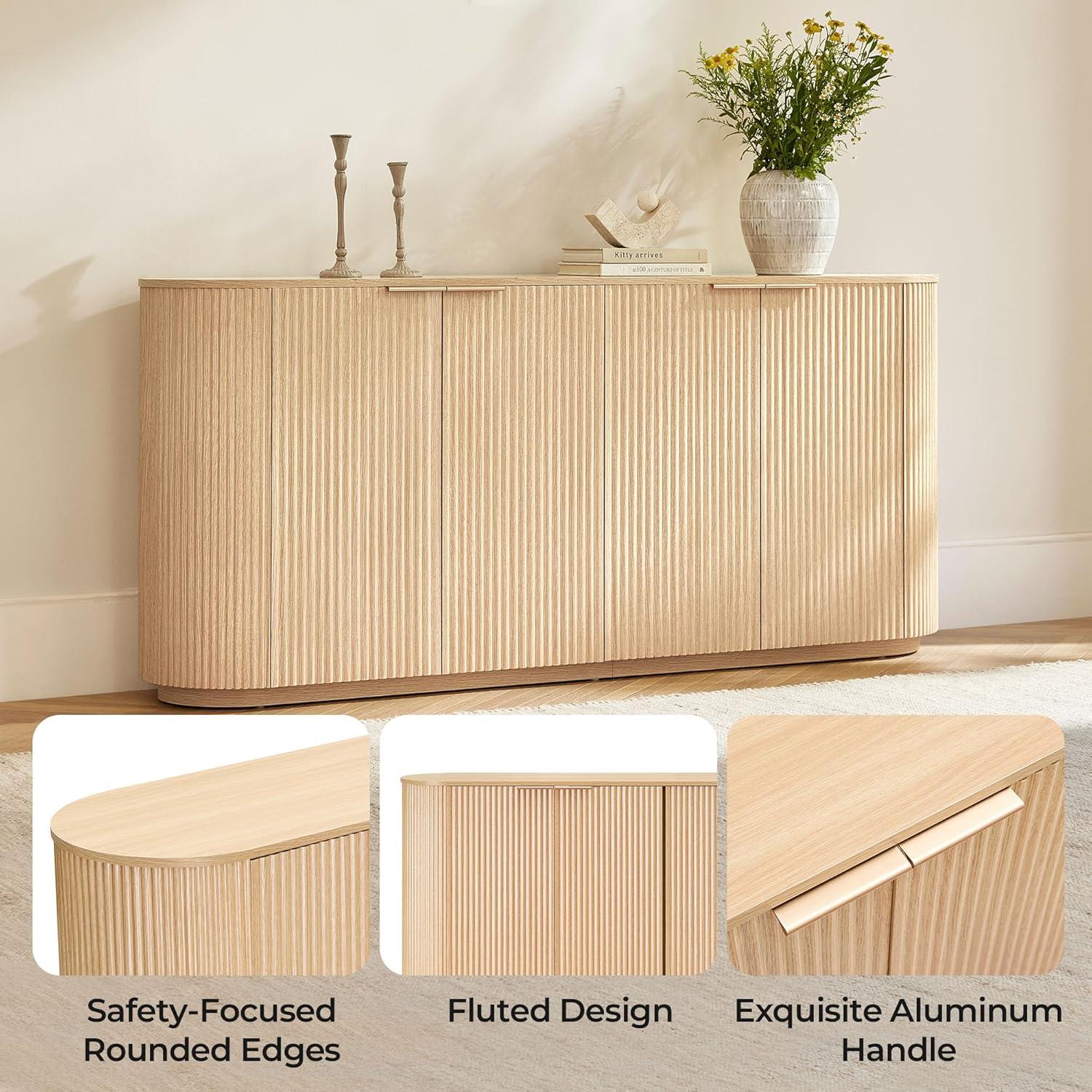 image:imageCHITA 70 Sideboard Buffet Cabinet with Storage Living Room Accent Cabinet with Doors and Adjustable Shelves for Bar Kitchen WalnutNatural Oak