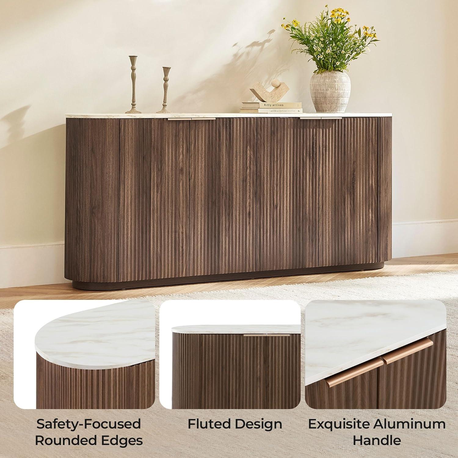 image:imageCHITA 70 Sideboard Buffet Cabinet with Storage Living Room Accent Cabinet with Doors and Adjustable Shelves for Bar Kitchen WalnutWalnut
