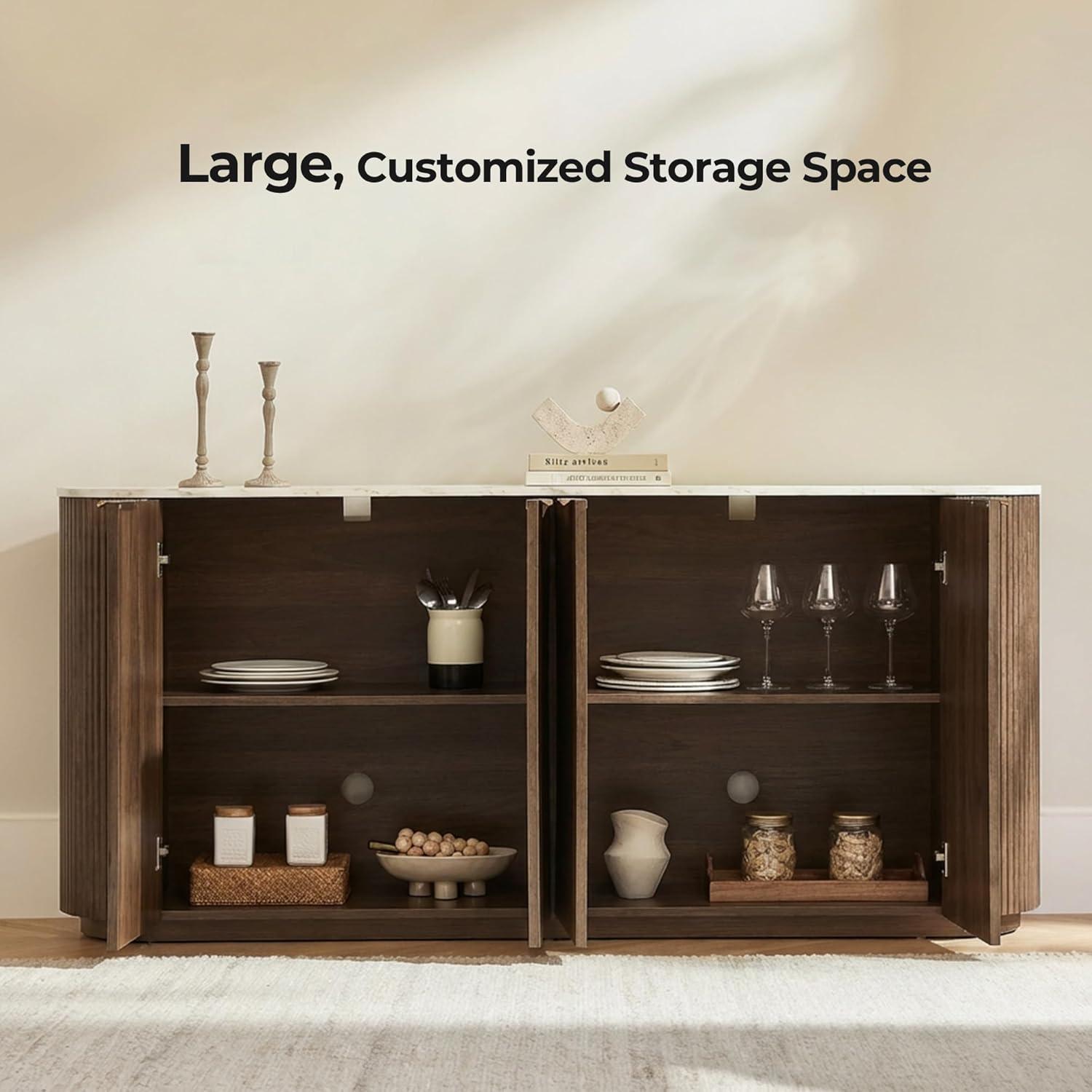 image:imageCHITA 70 Sideboard Buffet Cabinet with Storage Living Room Accent Cabinet with Doors and Adjustable Shelves for Bar Kitchen WalnutWalnut