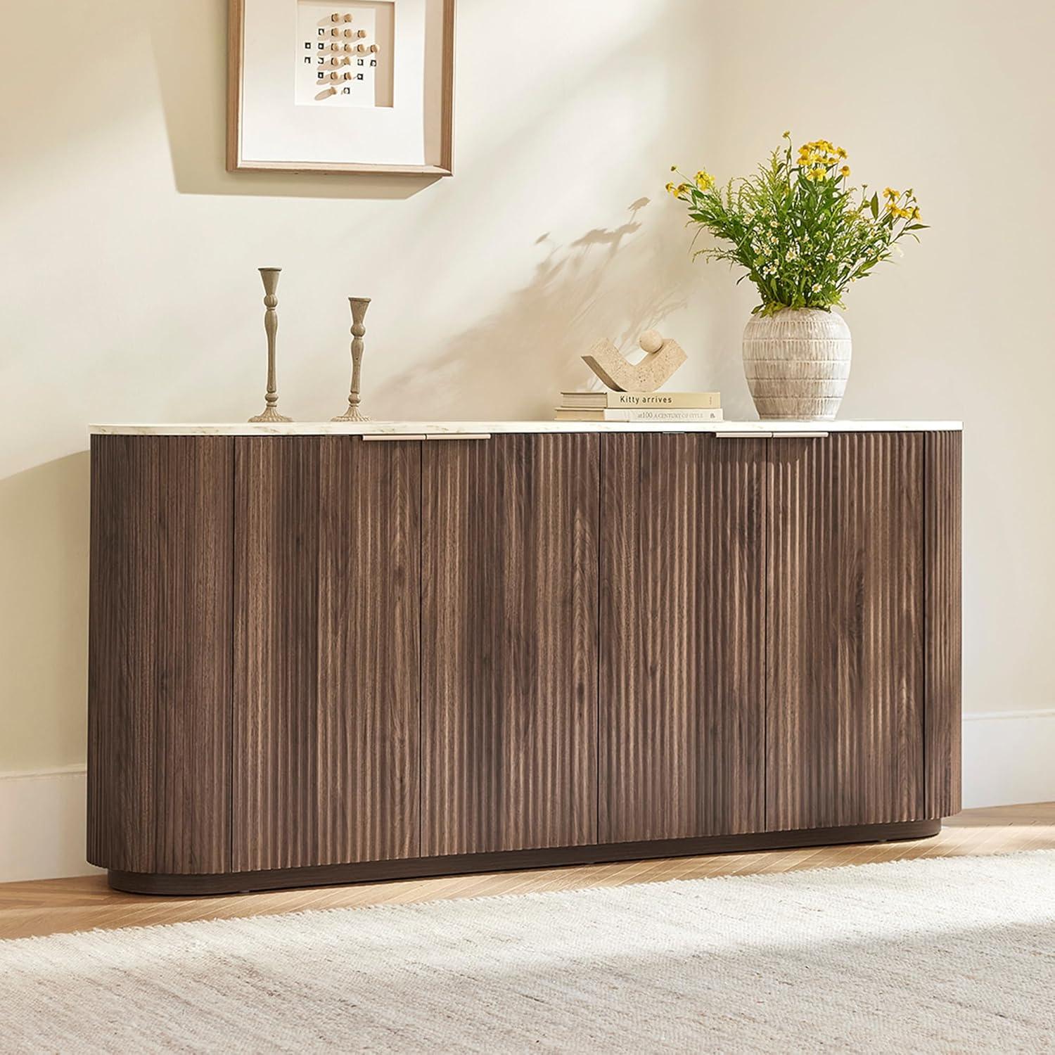 image:imageCHITA 70 Sideboard Buffet Cabinet with Storage Living Room Accent Cabinet with Doors and Adjustable Shelves for Bar Kitchen WalnutWalnut