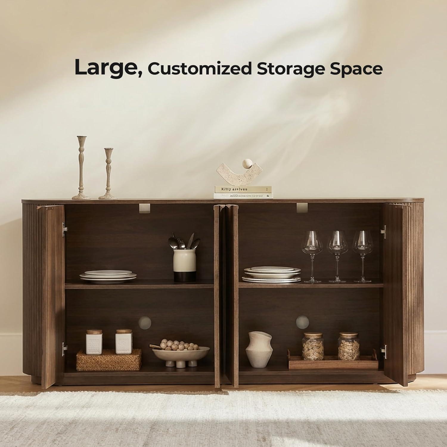 image:imageCHITA 70 Sideboard Buffet Cabinet with Storage Living Room Accent Cabinet with Doors and Adjustable Shelves for Bar Kitchen WalnutWalnut