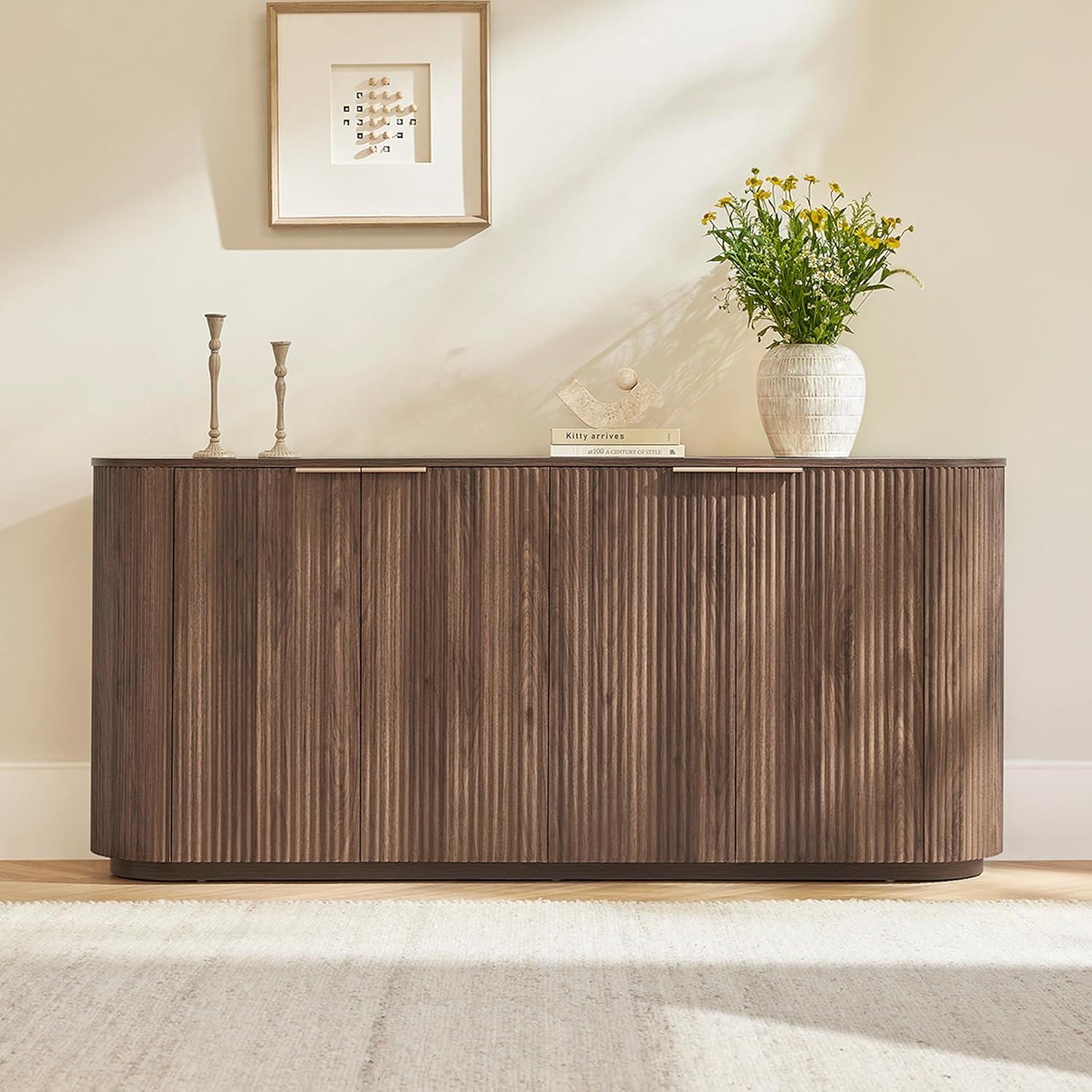 image:imageCHITA 70 Sideboard Buffet Cabinet with Storage Living Room Accent Cabinet with Doors and Adjustable Shelves for Bar Kitchen WalnutWalnut