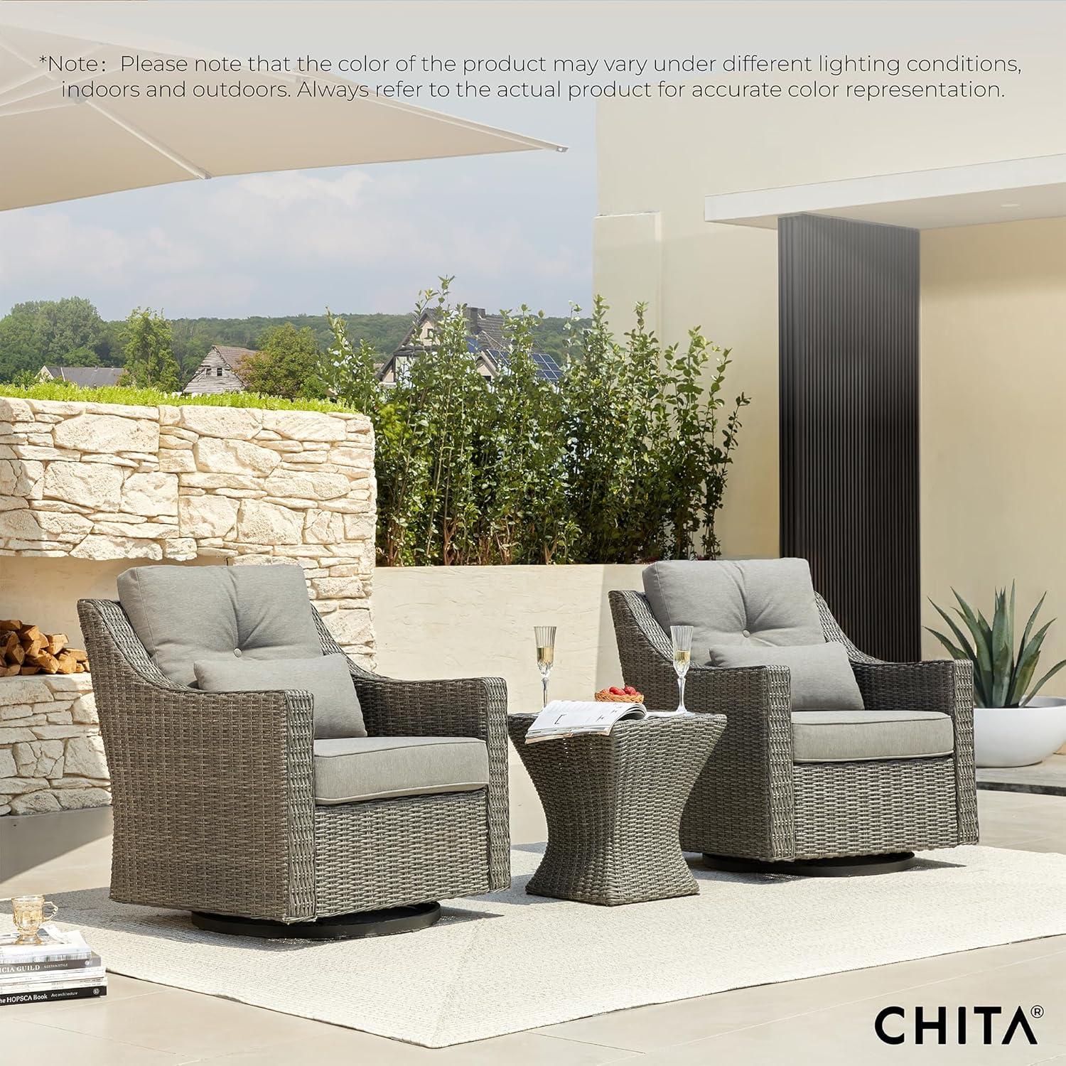 image:imageCHITA Patio Wicker Chair 360 Rocking Swivel Outdoor Rattan Chair with Thickened Cushions for Backyard Poolside Garden or PorchBrownish Grey Cushions With Grey Wicker