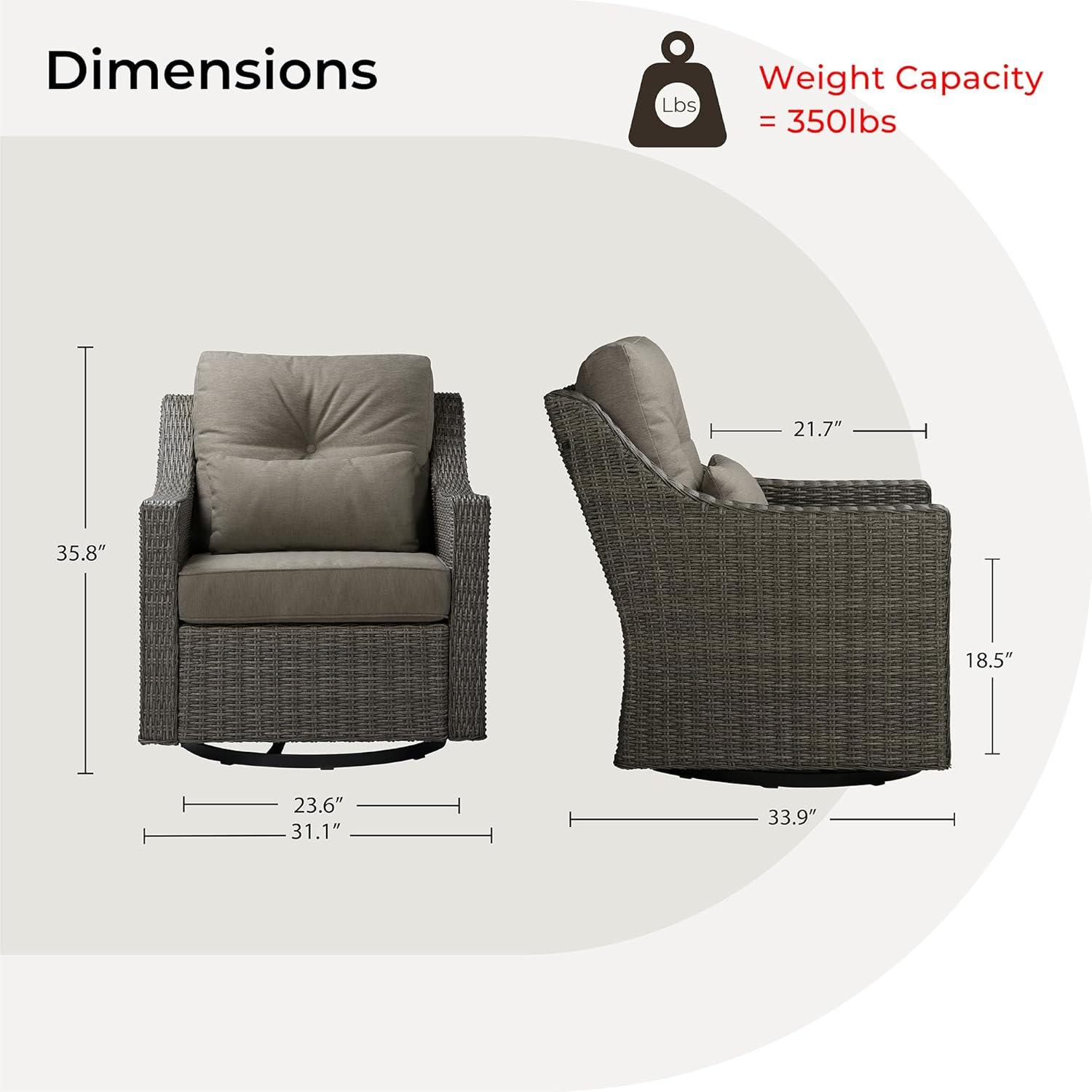 image:imageCHITA Patio Wicker Chair 360 Rocking Swivel Outdoor Rattan Chair with Thickened Cushions for Backyard Poolside Garden or PorchBrownish Grey Cushions With Grey Wicker