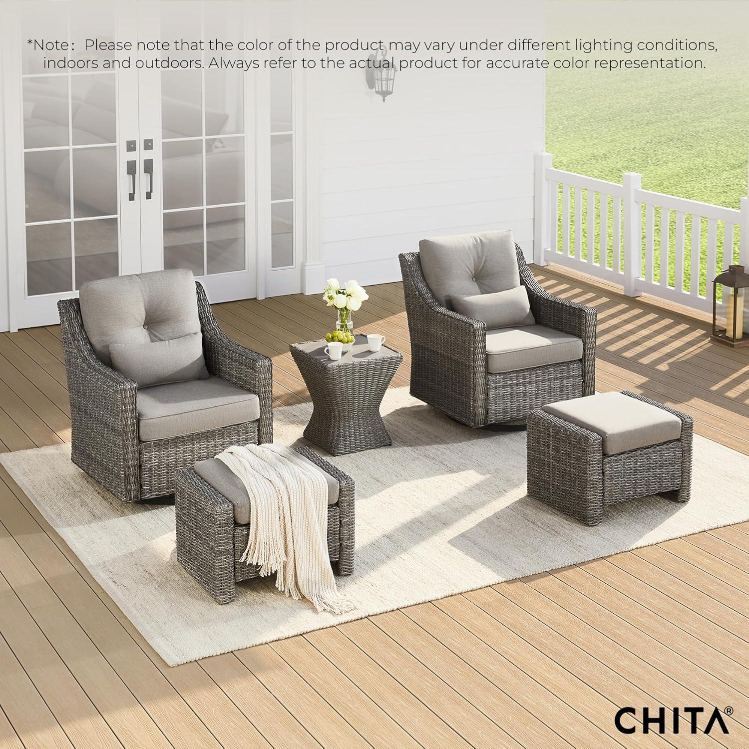 image:imageCHITA Patio Wicker Chair 360 Rocking Swivel Outdoor Rattan Chair with Thickened Cushions for Backyard Poolside Garden or PorchBrownish Grey Cushions With Grey Wicker