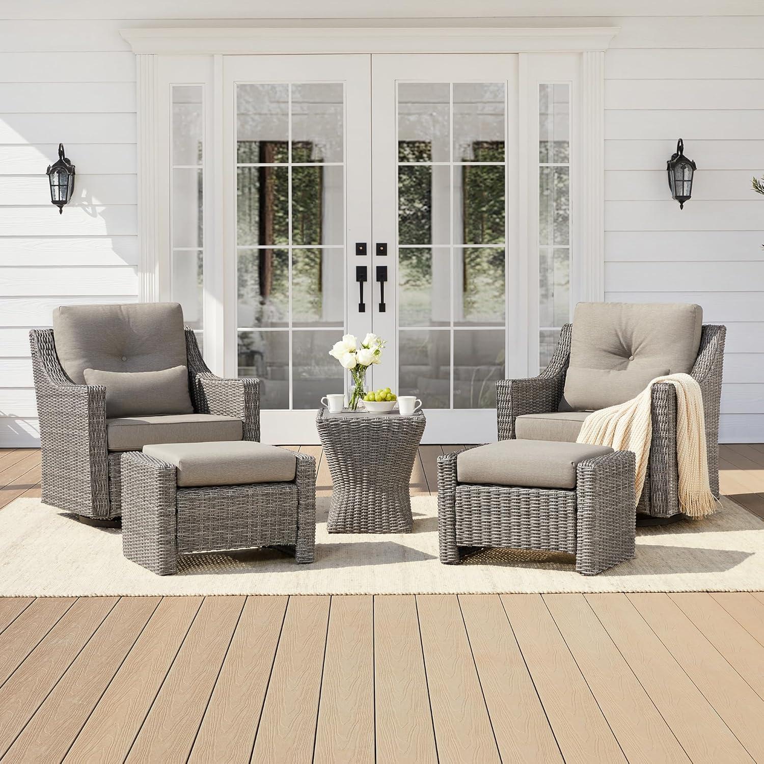 image:imageCHITA Patio Wicker Chair 360 Rocking Swivel Outdoor Rattan Chair with Thickened Cushions for Backyard Poolside Garden or PorchBrownish Grey Cushions With Grey Wicker