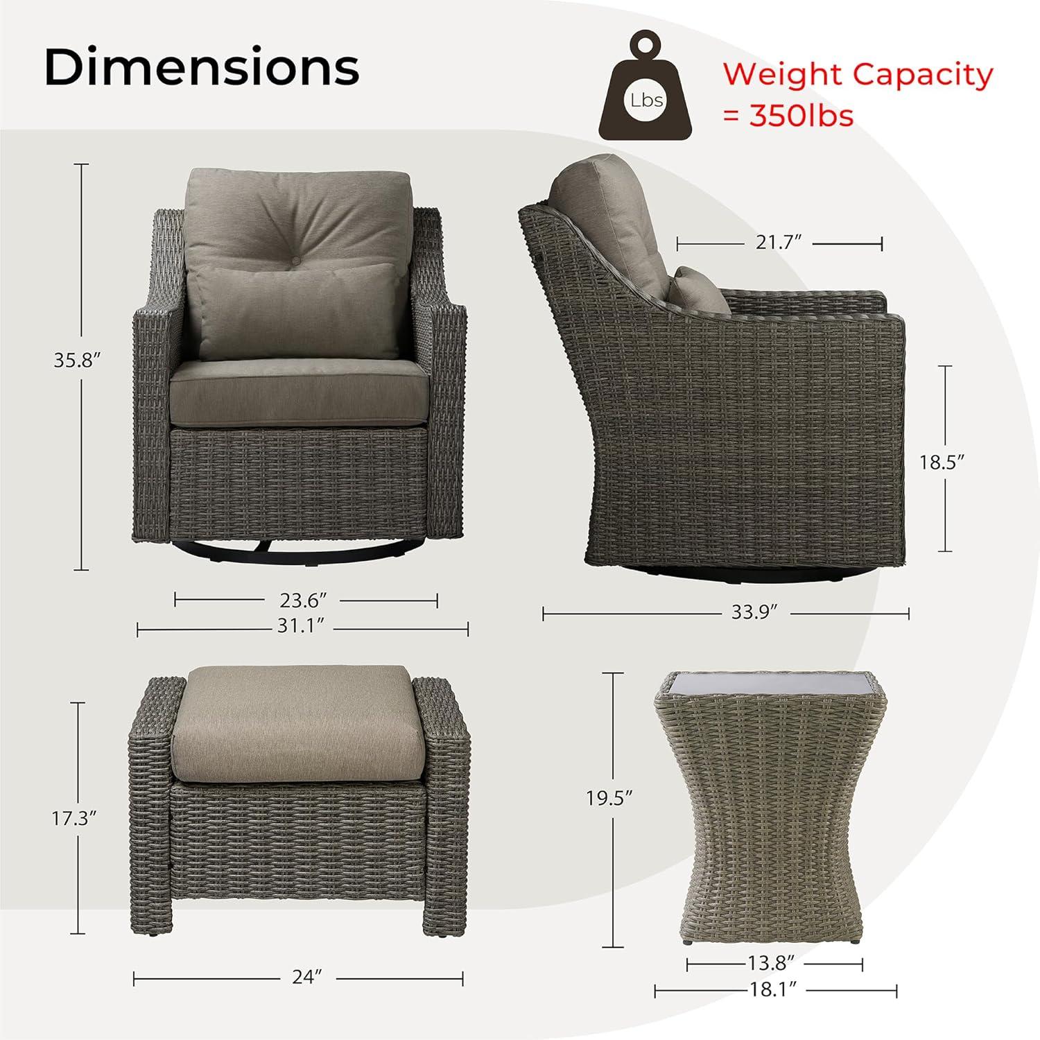 image:imageCHITA Patio Wicker Chair 360 Rocking Swivel Outdoor Rattan Chair with Thickened Cushions for Backyard Poolside Garden or PorchBrownish Grey Cushions With Grey Wicker