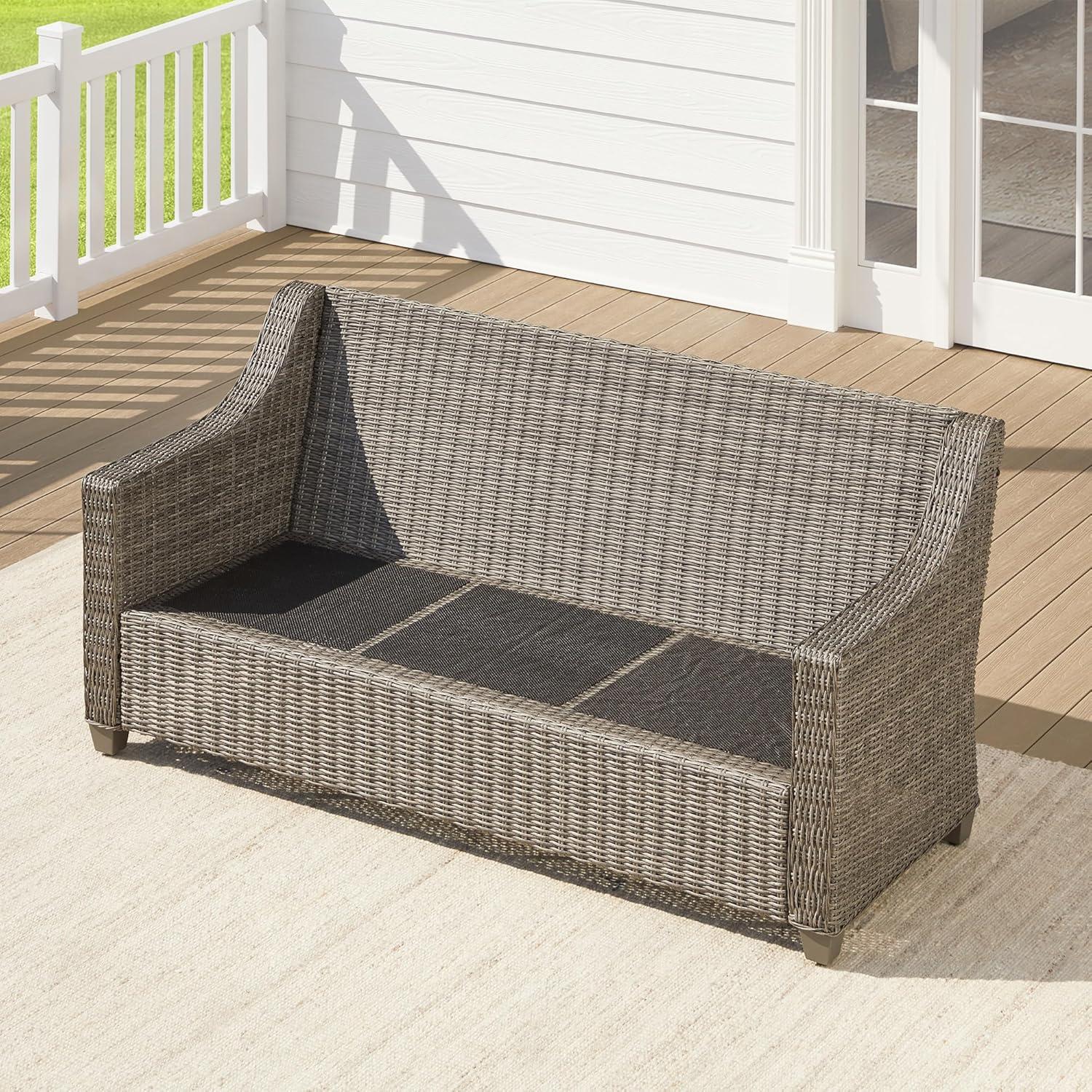 image:imageCHITA Patio Wicker Chair 360 Rocking Swivel Outdoor Rattan Chair with Thickened Cushions for Backyard Poolside Garden or PorchBrownish Grey Cushions With Grey Wicker