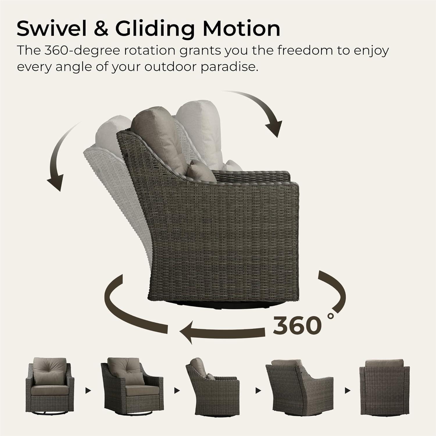 image:imageCHITA Patio Wicker Chair 360 Rocking Swivel Outdoor Rattan Chair with Thickened Cushions for Backyard Poolside Garden or PorchBrownish Grey Cushions With Grey Wicker