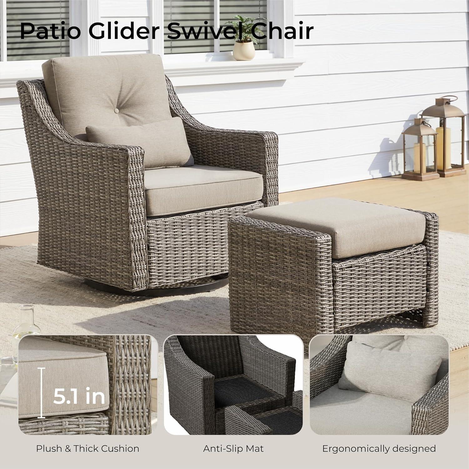 image:imageCHITA Patio Wicker Chair 360 Rocking Swivel Outdoor Rattan Chair with Thickened Cushions for Backyard Poolside Garden or PorchBrownish Grey Cushions With Grey Wicker