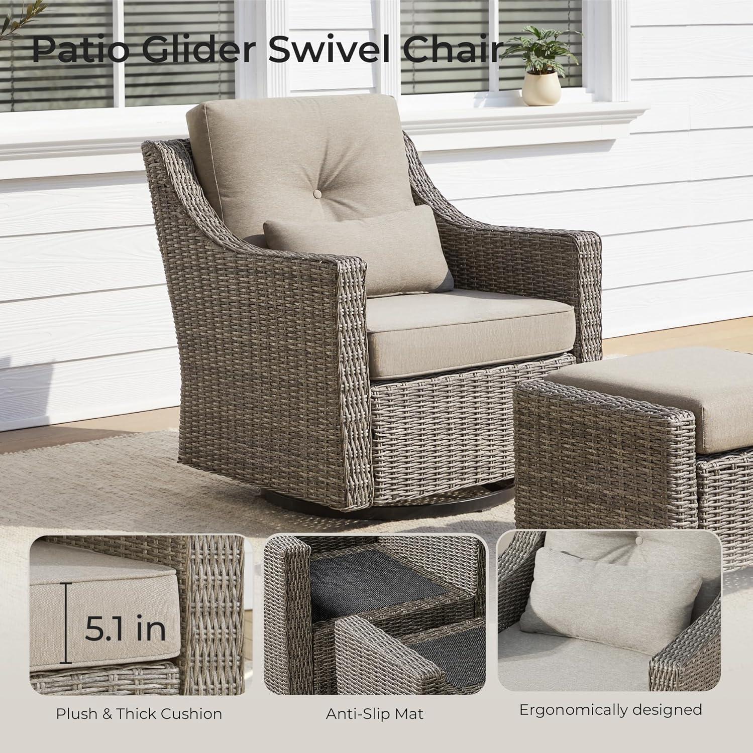 image:imageCHITA Patio Wicker Chair 360 Rocking Swivel Outdoor Rattan Chair with Thickened Cushions for Backyard Poolside Garden or PorchBrownish Grey Cushions With Grey Wicker