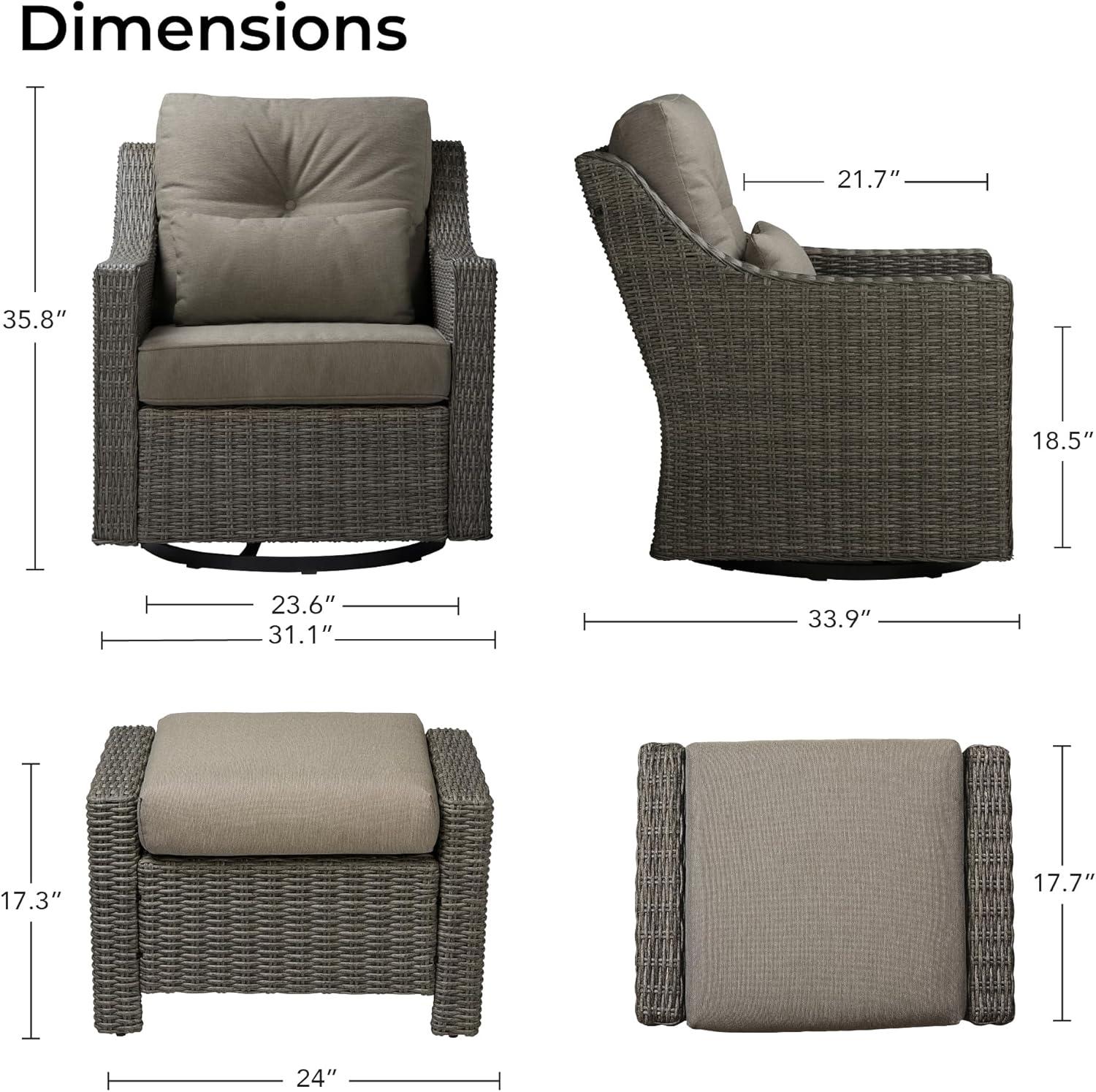image:imageCHITA Patio Wicker Chair 360 Rocking Swivel Outdoor Rattan Chair with Thickened Cushions for Backyard Poolside Garden or PorchBrownish Grey Cushions With Grey Wicker