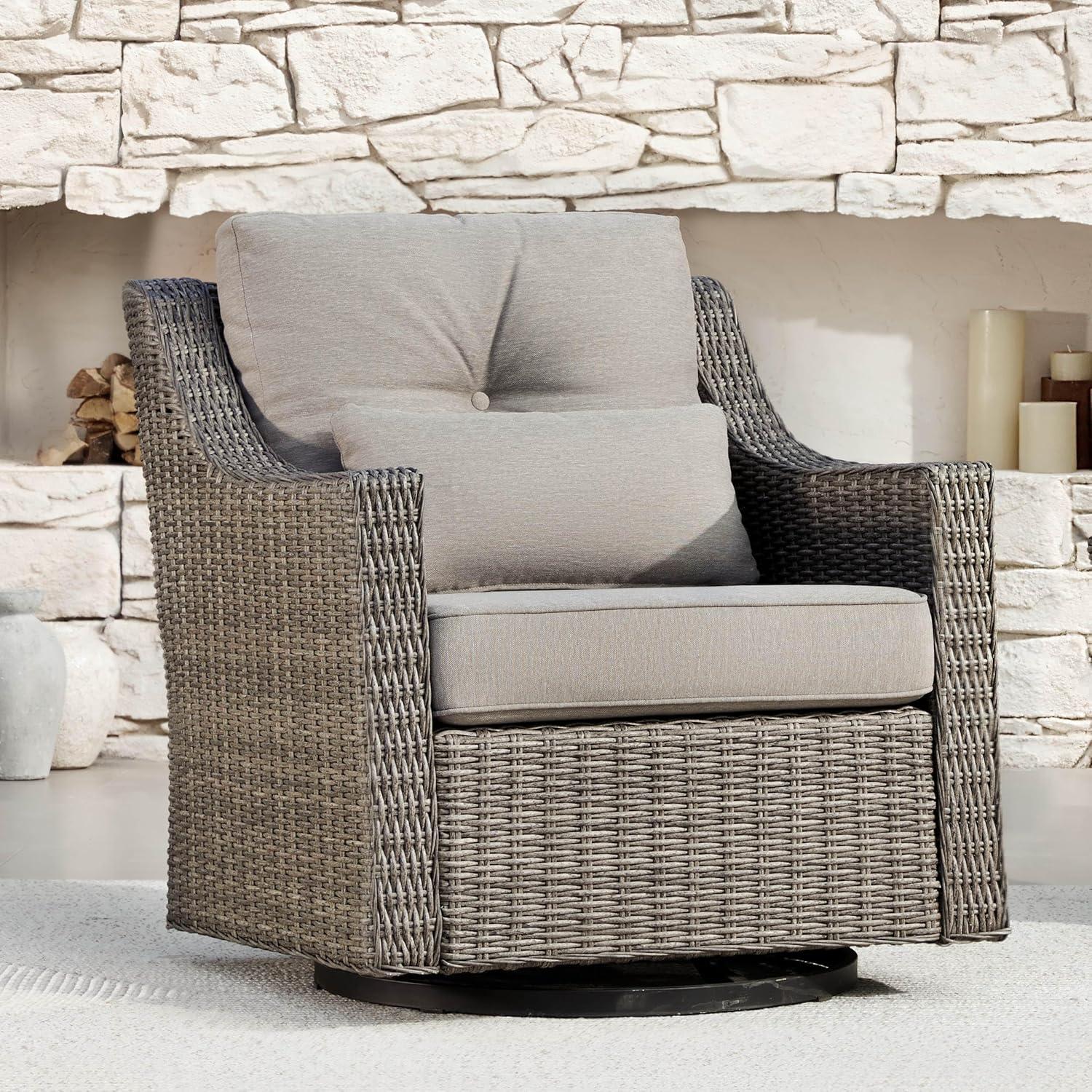 image:imageCHITA Patio Wicker Chair 360 Rocking Swivel Outdoor Rattan Chair with Thickened Cushions for Backyard Poolside Garden or PorchBrownish Grey Cushions With Grey Wicker