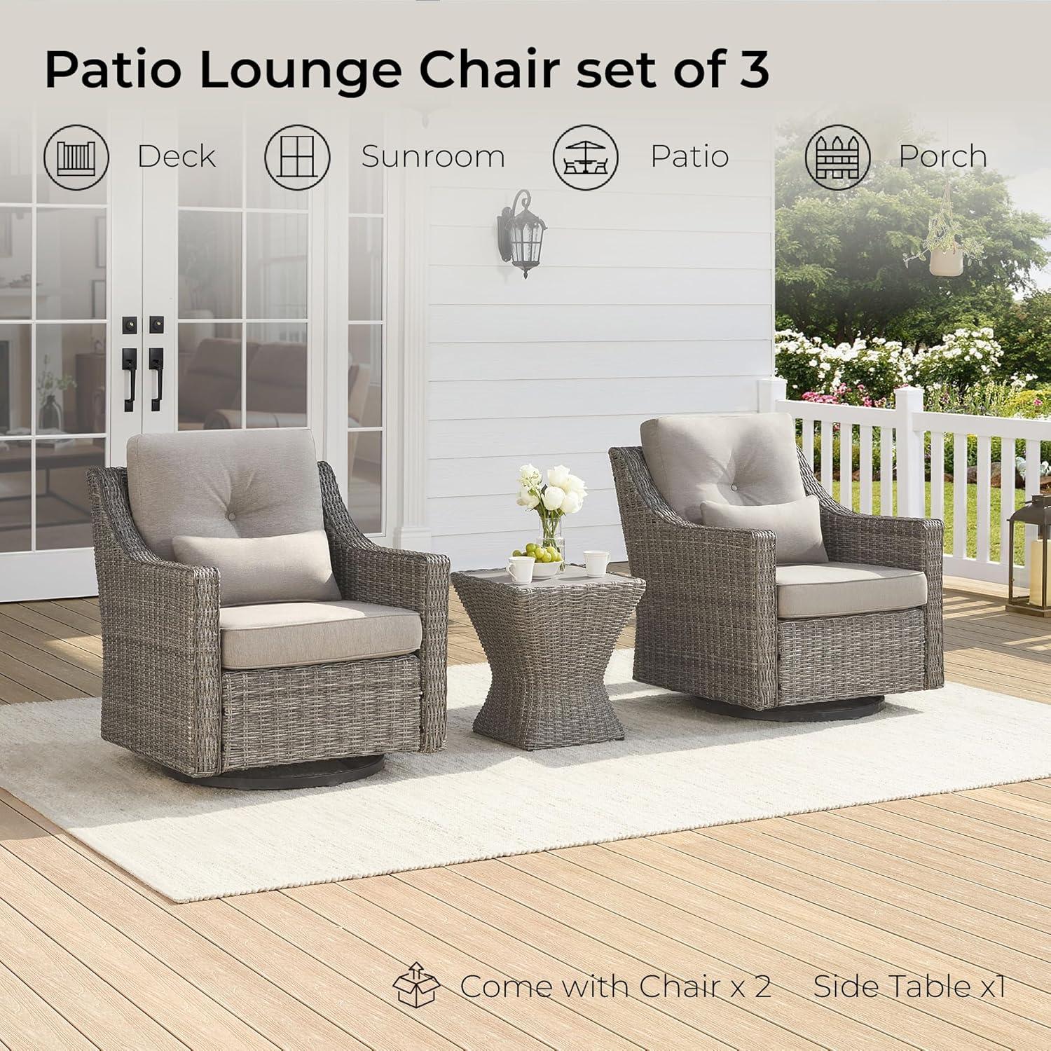 image:imageCHITA Patio Wicker Chair 360 Rocking Swivel Outdoor Rattan Chair with Thickened Cushions for Backyard Poolside Garden or PorchBrownish Grey Cushions With Grey Wicker
