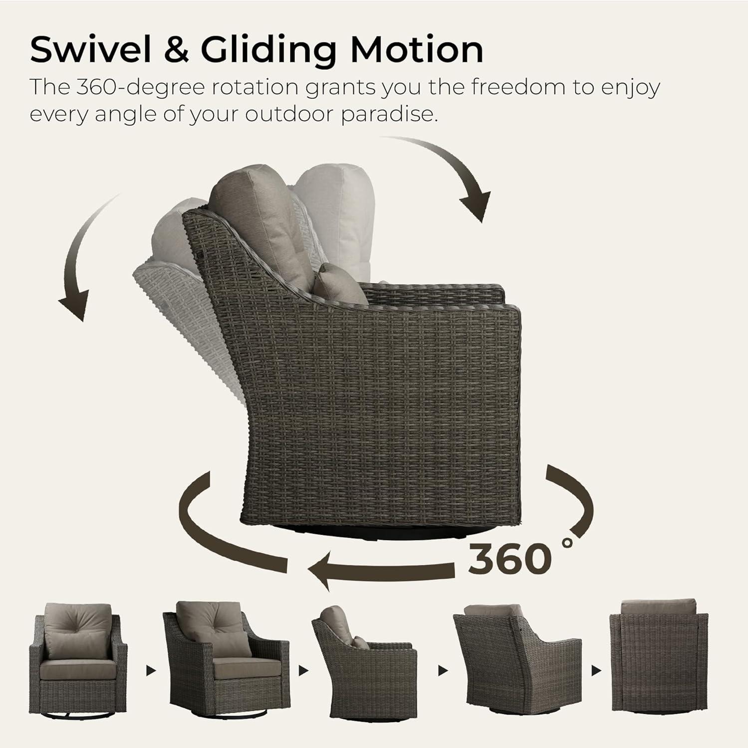 image:imageCHITA Patio Wicker Chair 360 Rocking Swivel Outdoor Rattan Chair with Thickened Cushions for Backyard Poolside Garden or PorchBrownish Grey Cushions With Grey Wicker