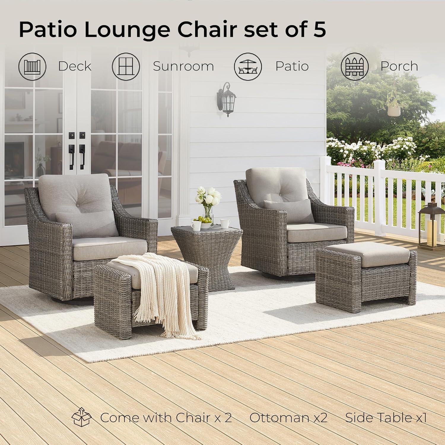 image:imageCHITA Patio Wicker Chair 360 Rocking Swivel Outdoor Rattan Chair with Thickened Cushions for Backyard Poolside Garden or PorchBrownish Grey Cushions With Grey Wicker