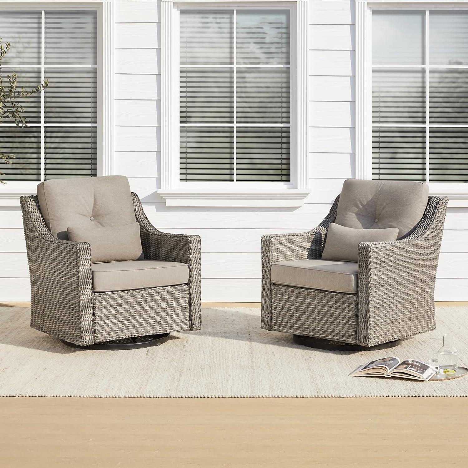 image:imageCHITA Patio Wicker Chair 360 Rocking Swivel Outdoor Rattan Chair with Thickened Cushions for Backyard Poolside Garden or PorchBrownish Grey Cushions With Grey Wicker