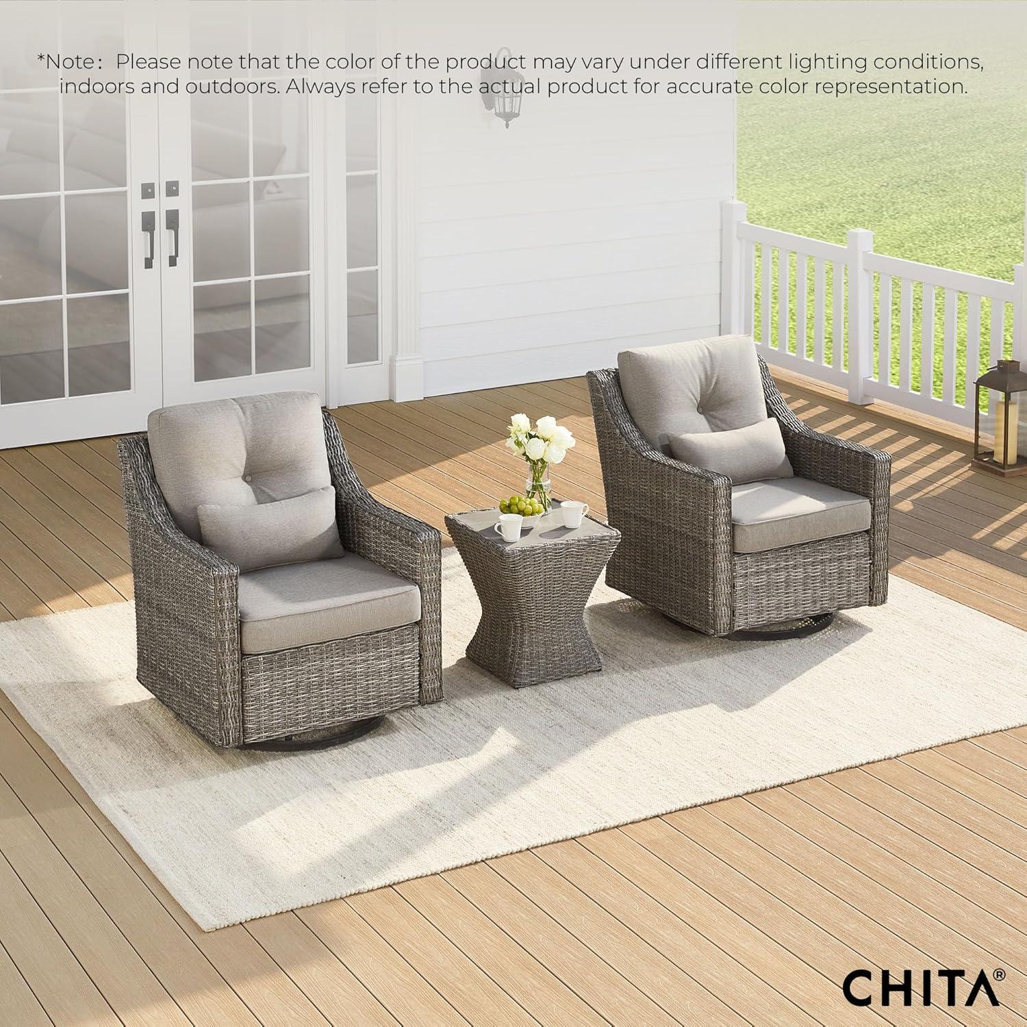 image:imageCHITA Patio Wicker Chair 360 Rocking Swivel Outdoor Rattan Chair with Thickened Cushions for Backyard Poolside Garden or PorchBrownish Grey Cushions With Grey Wicker
