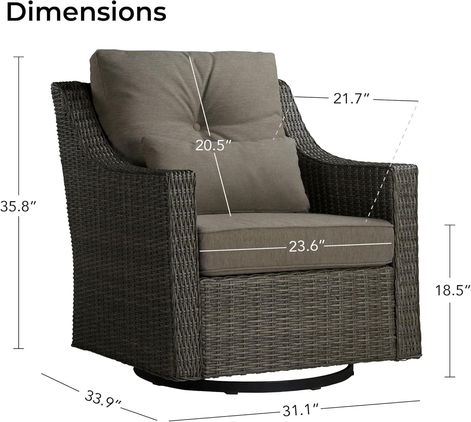 image:imageCHITA Patio Wicker Chair 360 Rocking Swivel Outdoor Rattan Chair with Thickened Cushions for Backyard Poolside Garden or PorchBrownish Grey Cushions With Grey Wicker