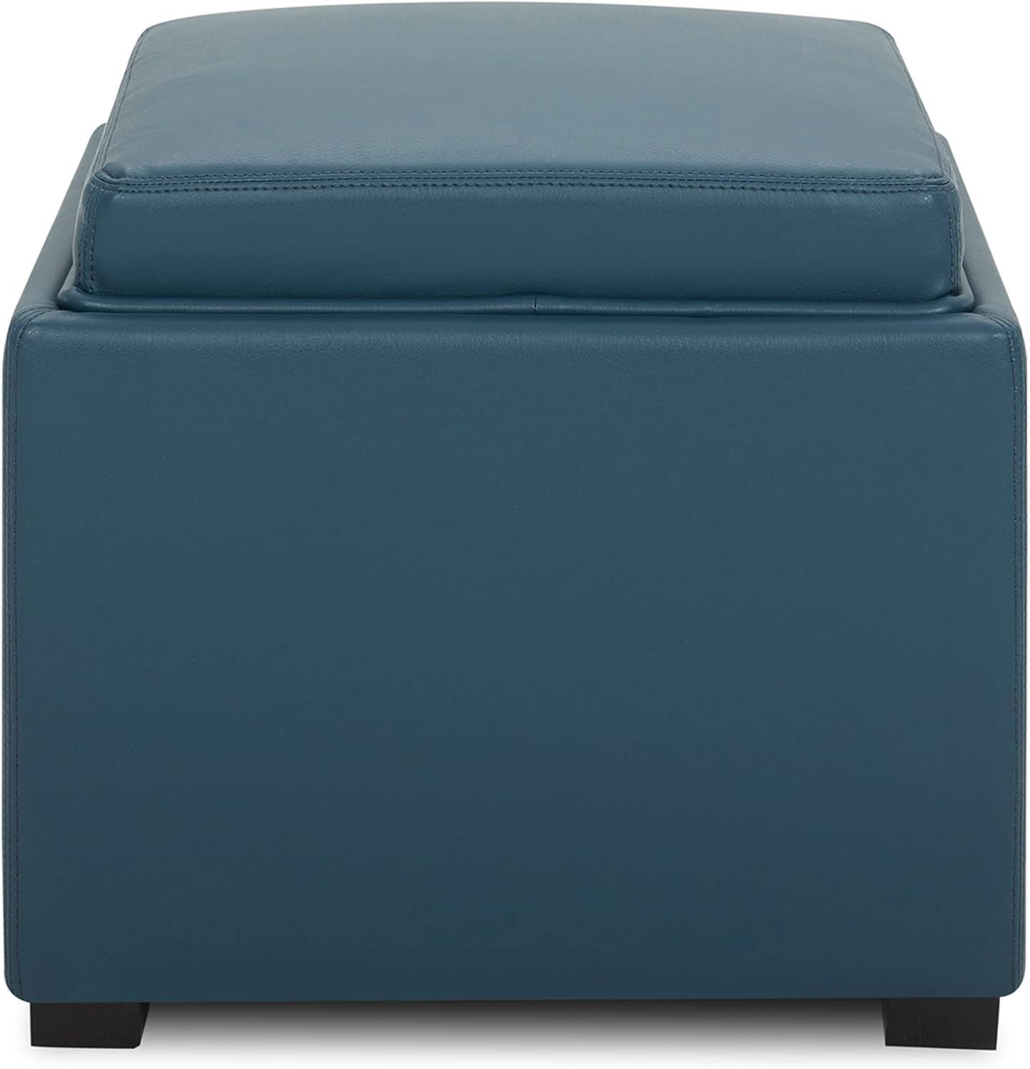 image:imageCHITA Storage Ottoman Cube with Tray Lid Small Footstool with Storage Square End Table for Living Room and Bedroom Fabric in LinenDark Blue