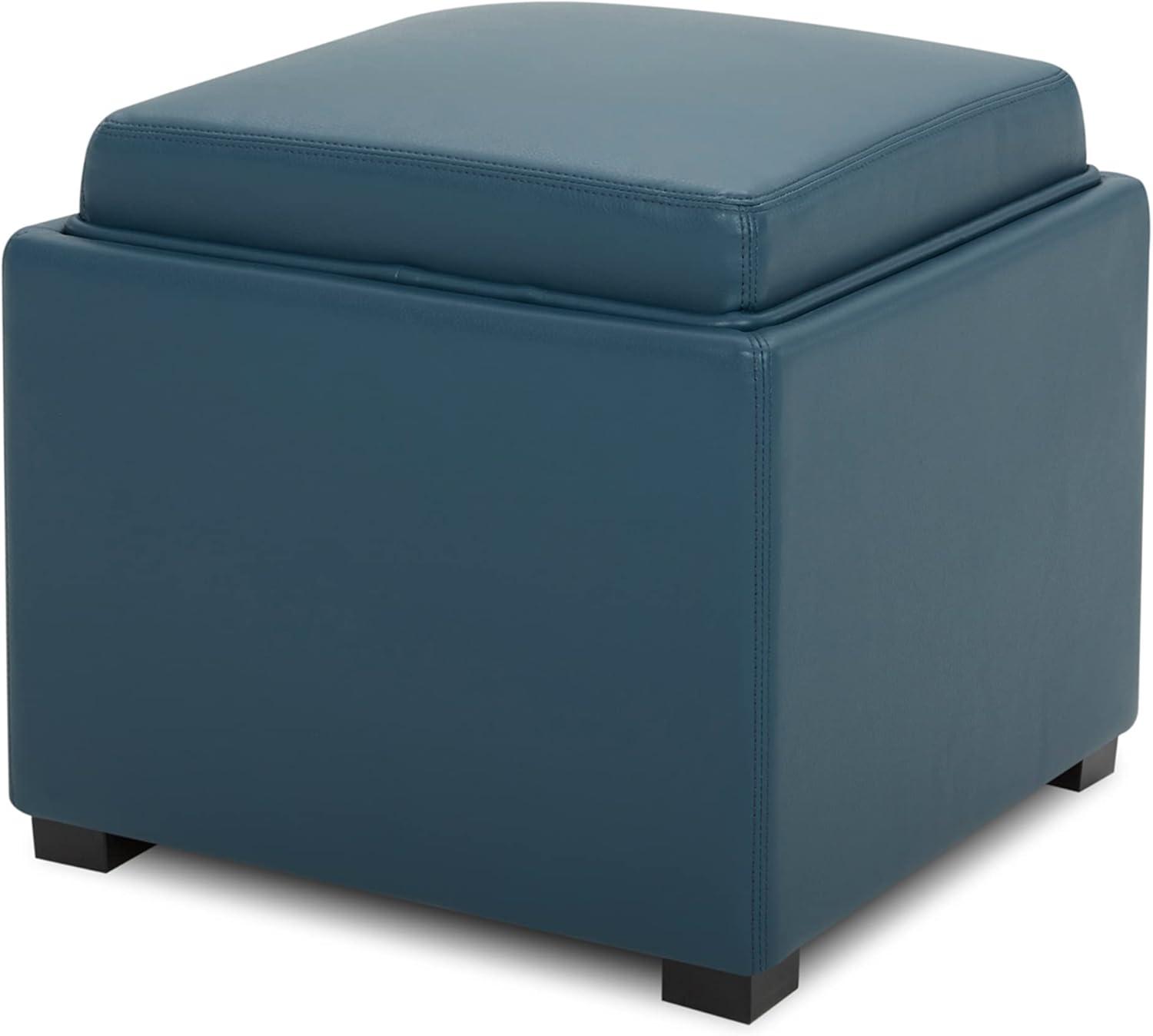 image:imageCHITA Storage Ottoman Cube with Tray Lid Small Footstool with Storage Square End Table for Living Room and Bedroom Fabric in LinenDark Blue