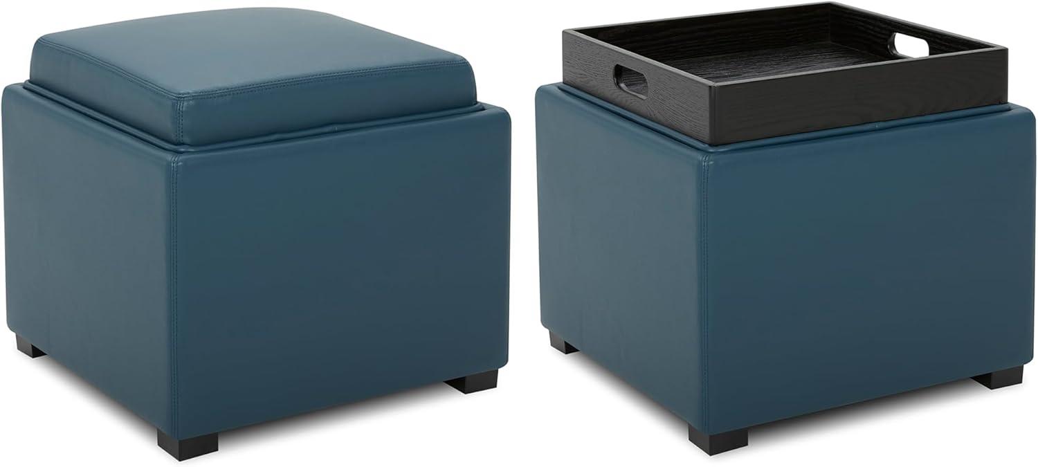 image:imageCHITA Storage Ottoman Cube with Tray Lid Small Footstool with Storage Square End Table for Living Room and Bedroom Fabric in LinenDark Blue